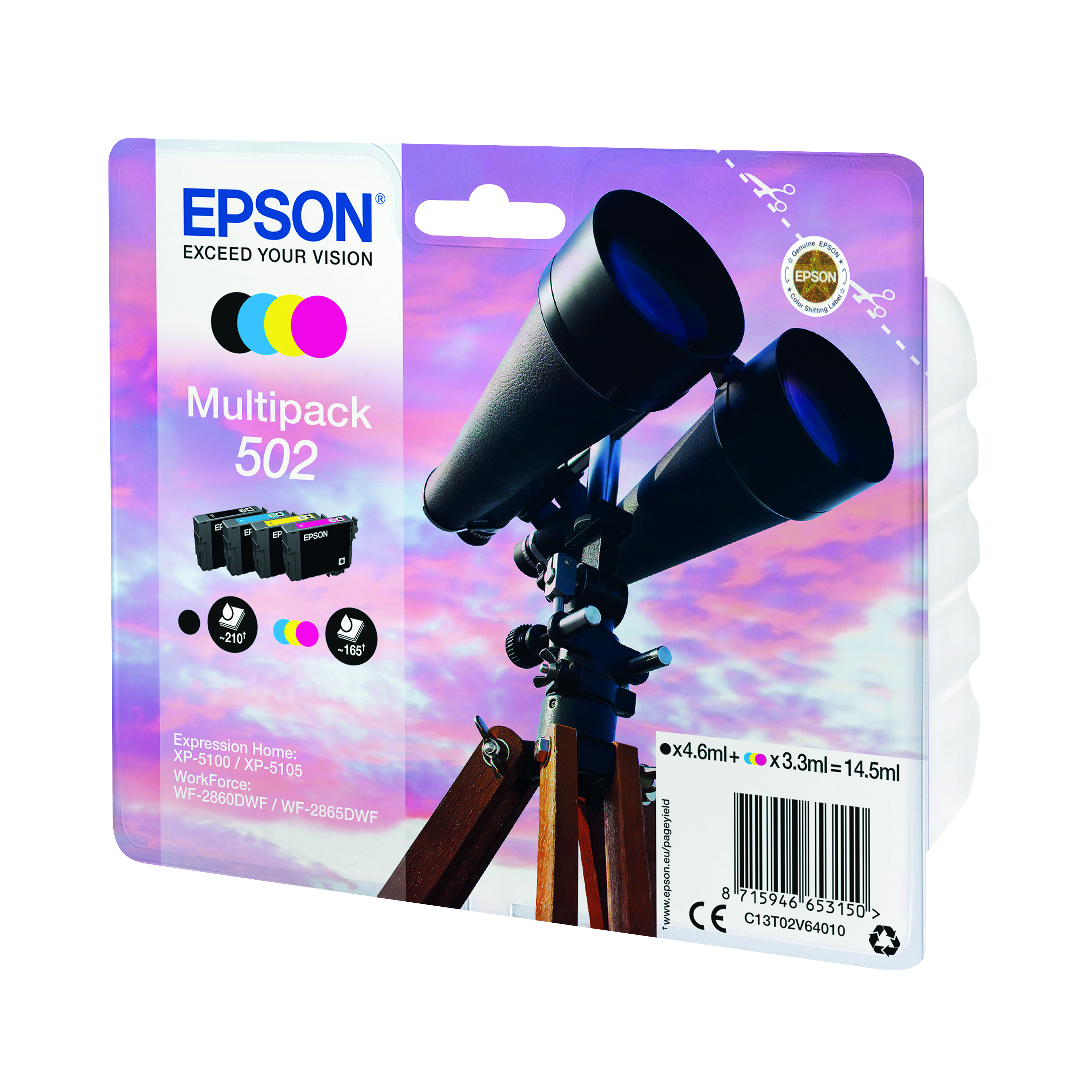 Epson+502+Binoculars+Ink+Cartridge+CMYK+Multipack+C13T02V64010
