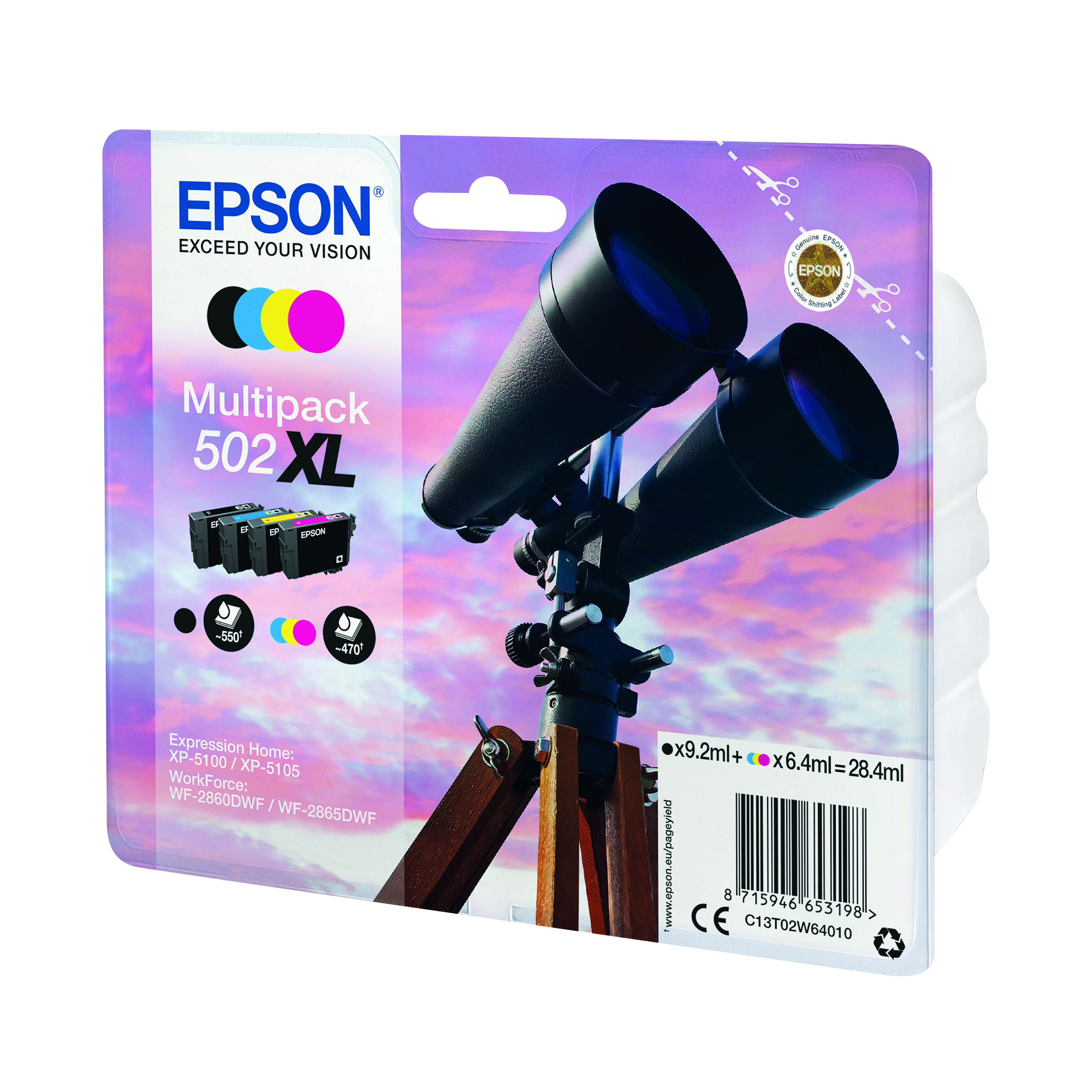 Epson+502XL+Binoculars+Ink+Cartridge+High+Yield+CMYK+Multipack+C13T02W64010