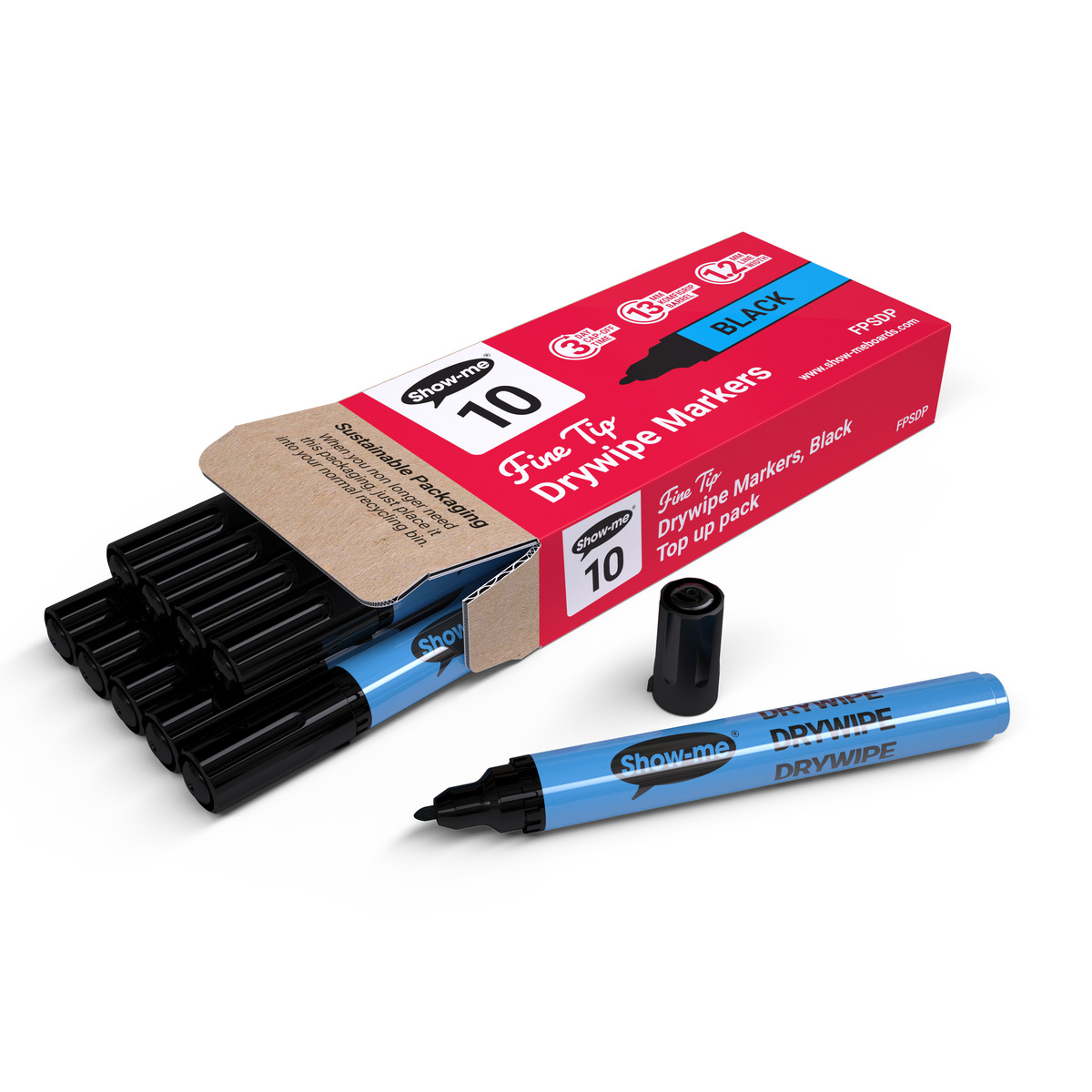 Show-me+Drywipe+Marker+Fine+Tip+Black+%28Pack+of+10%29+FPSDP