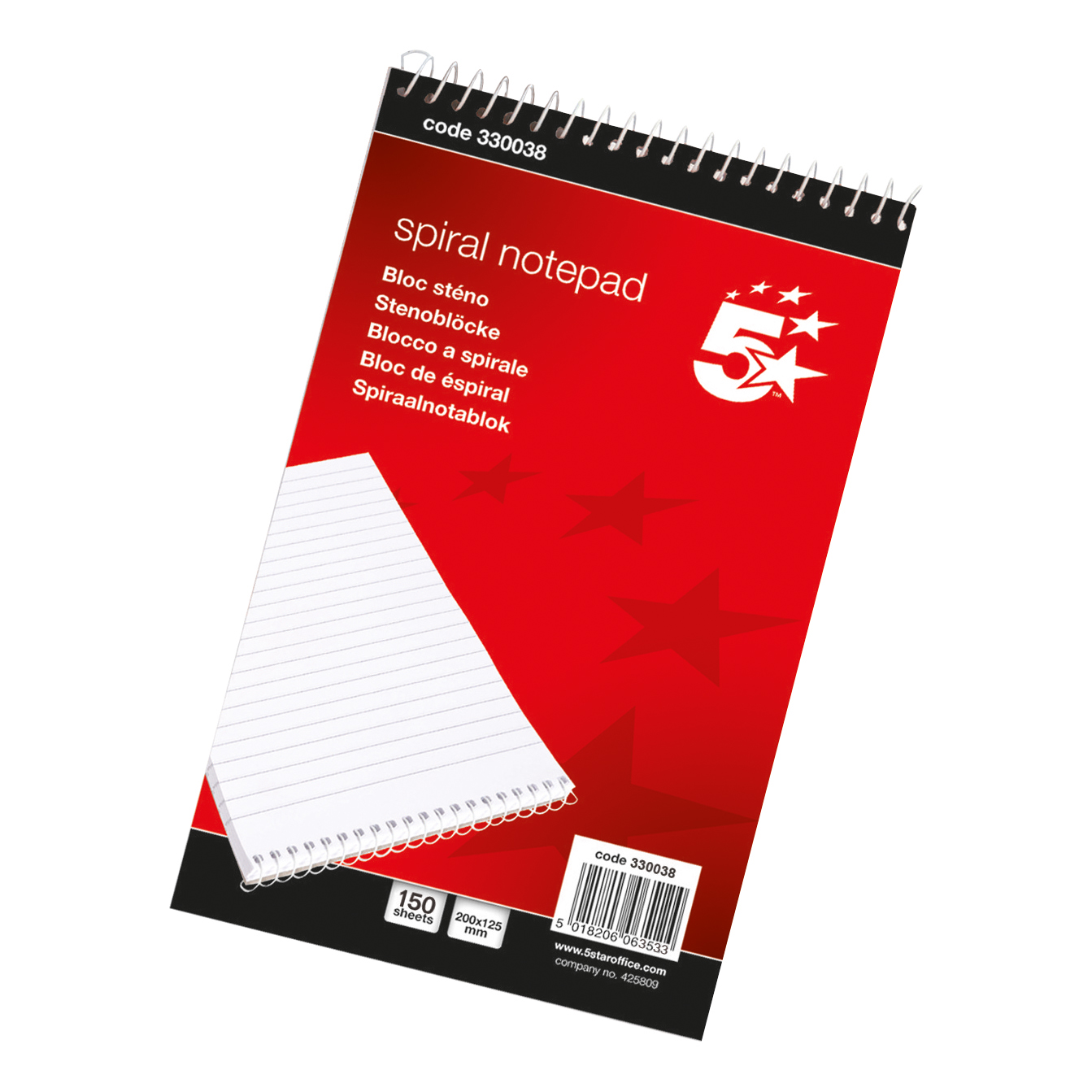 5+Star+Office+Shorthand+Pad+Wirebound+60gsm+Ruled+300pp+127x200mm+Red+%28Pack+of+10%29
