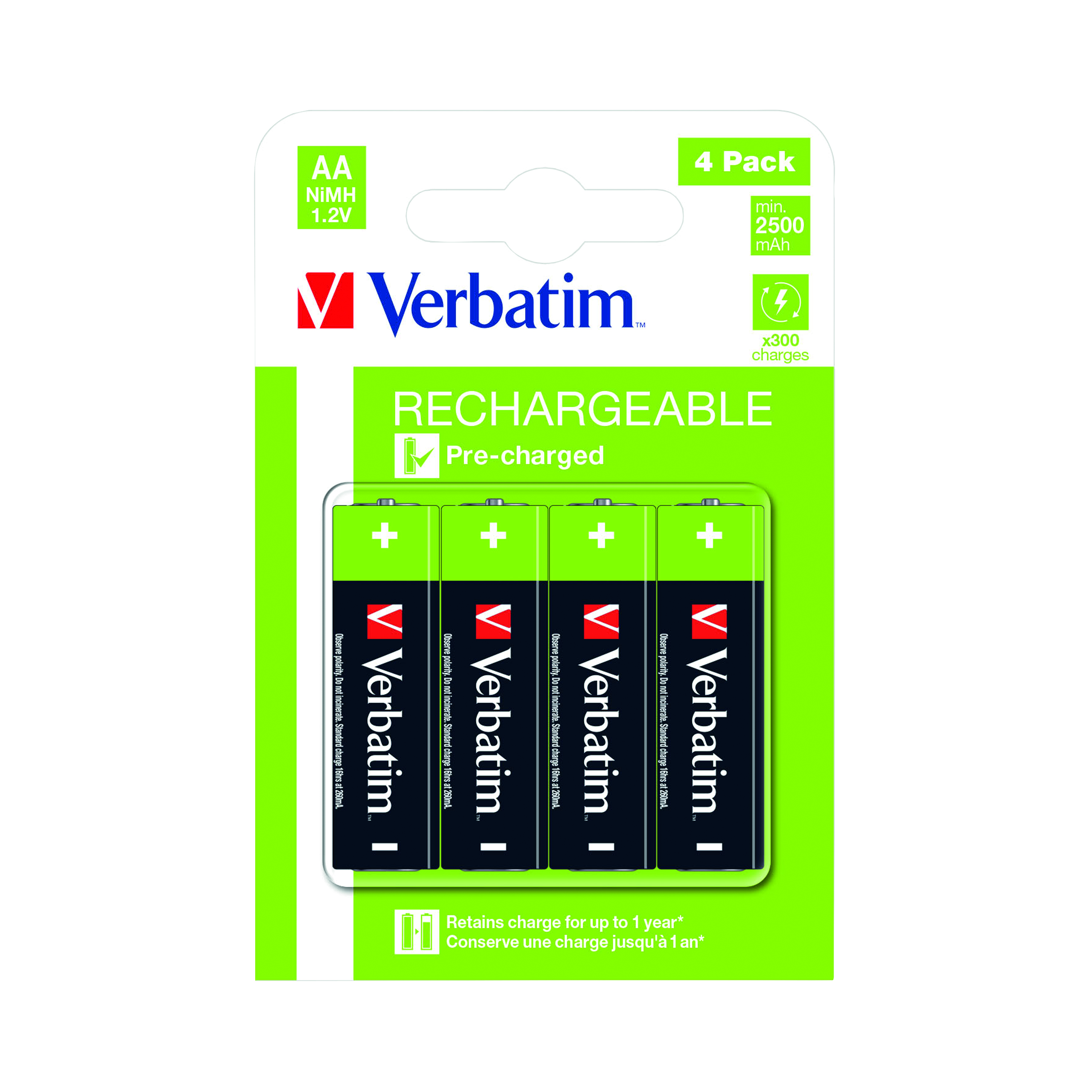 Verbatim+AA+Rechargeable+Batteries+%28Pack+of+4%29+49517