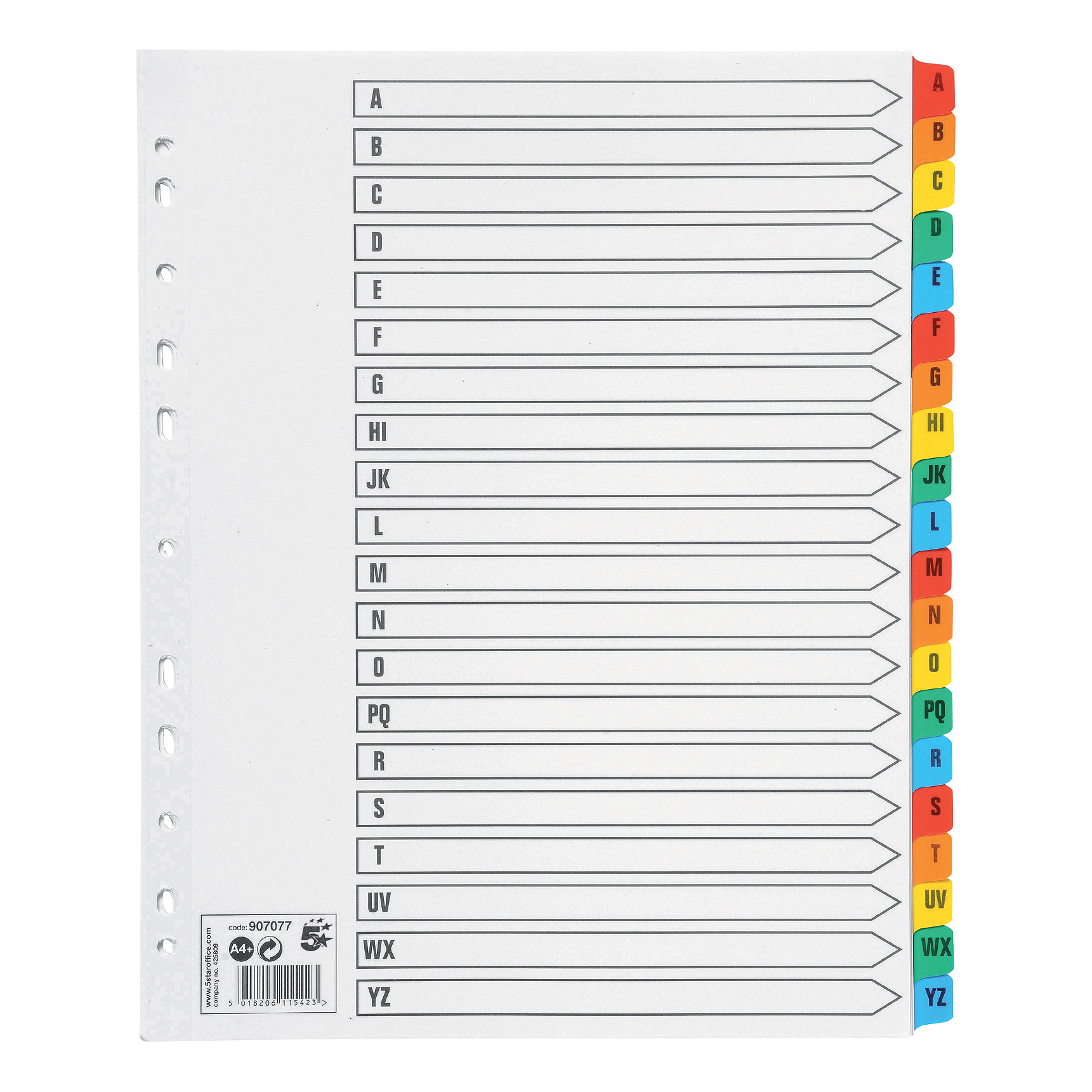 5+Star+Office+Maxi+Index+A-Z+Multipunched+Mylar-reinforced+Multicolour+Tabs+Extra+Wide+A4%2B+White
