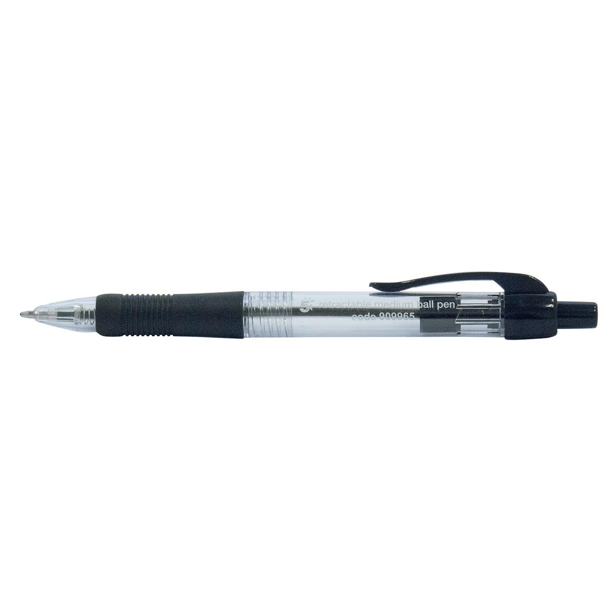 5+Star+Office+Retractable+Grip+Ball+Pen+Medium+1mm+Tip+0.4mm+Line+Black+%28Pack+of+10%29