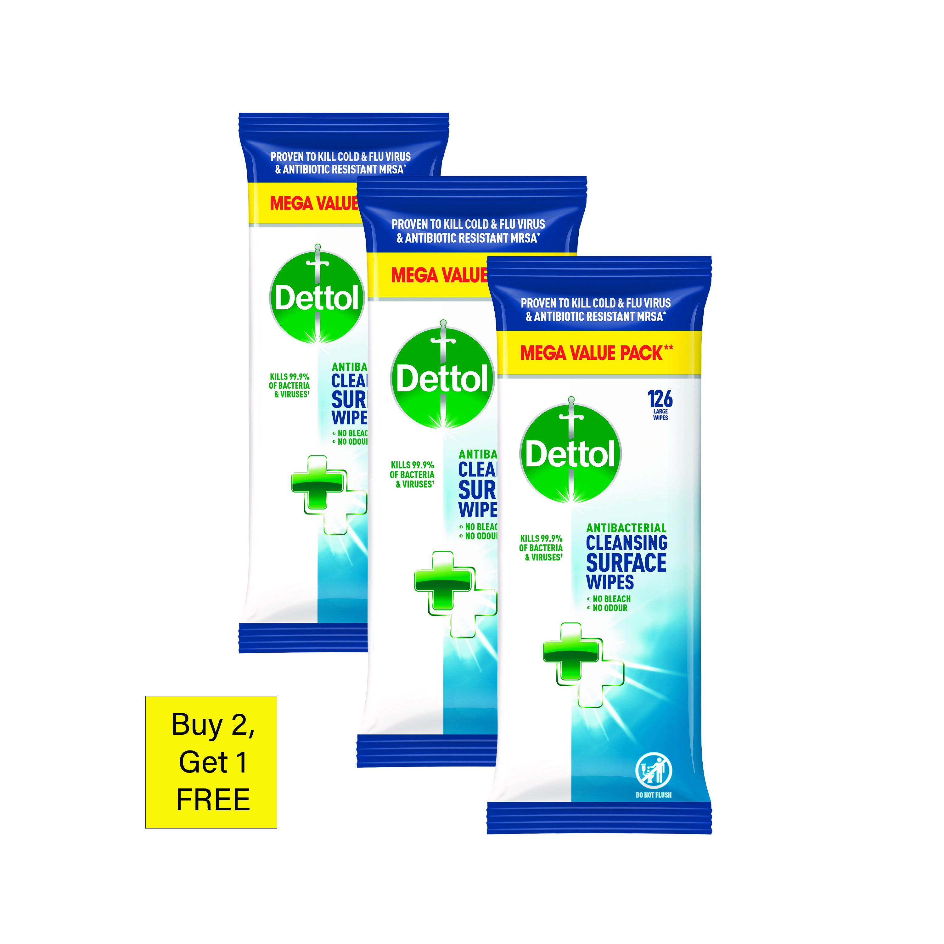 Dettol+Antibacterial+Cleansing+Surface+Wipes+x126+3+For+2+%28Pack+of+378%29+RK800009