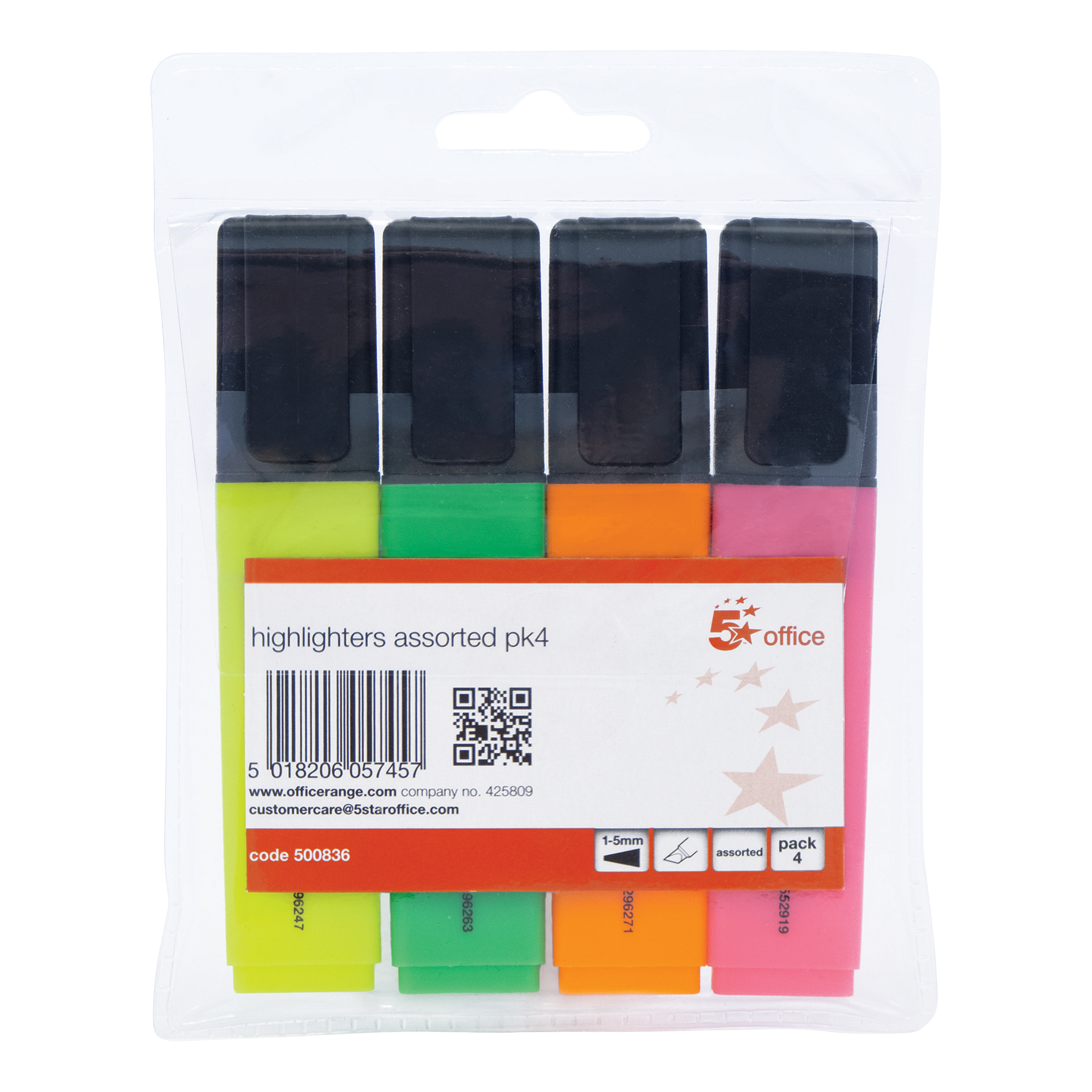 5+Star+Office+Highlighter+Chisel+Tip+1-5mm+Line+Wallet+Assorted+%28Pack+of+4%29