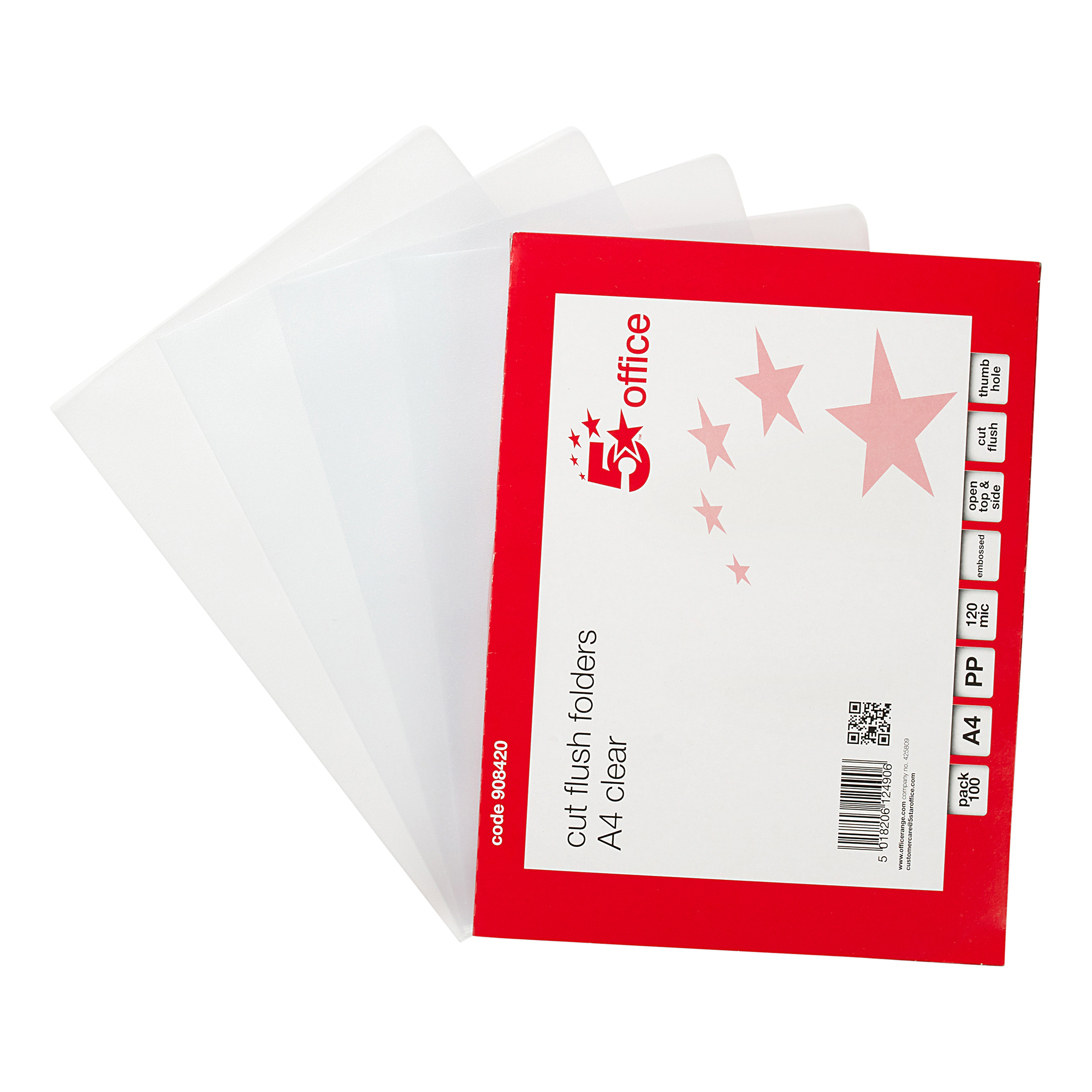 5+Star+Office+Folder+Cut+Flush+Embossed+Polypropylene+Copysafe+120+Micron+A4+Clear+%28Pack+of+100%29