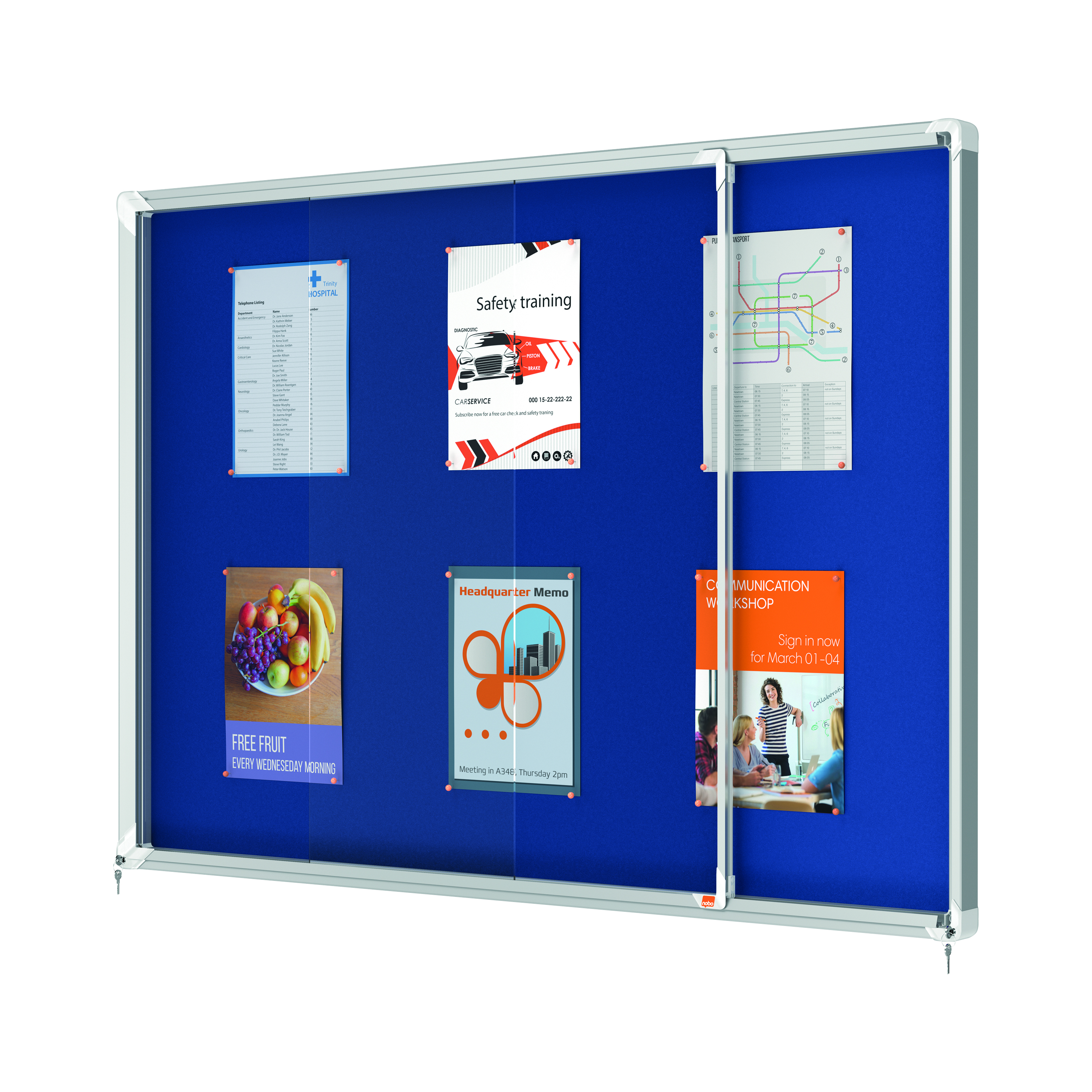 Nobo+Premium+Plus+Lockable+Noticeboard+18xA4+Sheets+Blue+Felt+1915334