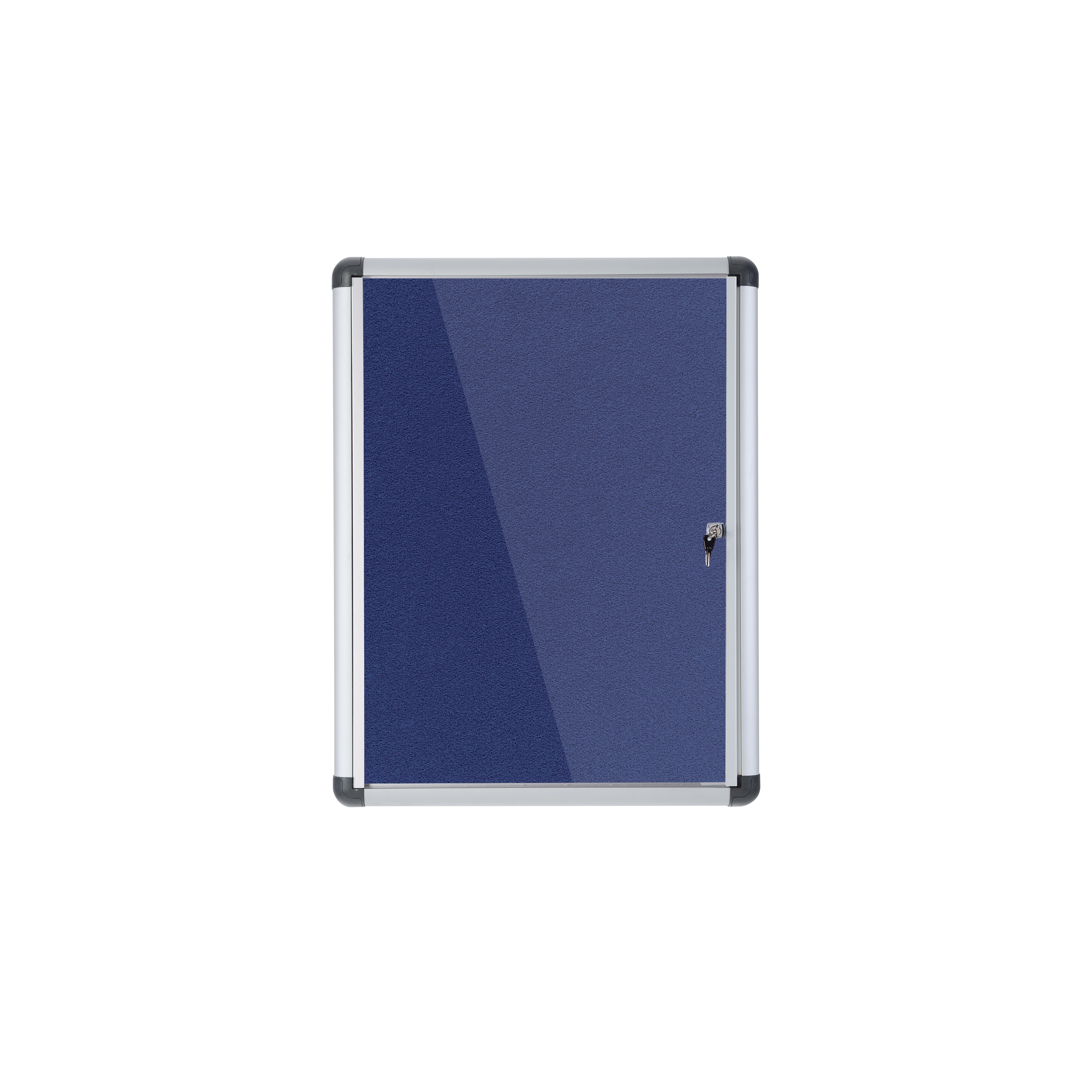 5+Star+Glazed+Noticeboard+with+Swing+Door+Locking+Aluminium+Frame+Blue+Felt+900x1200mm