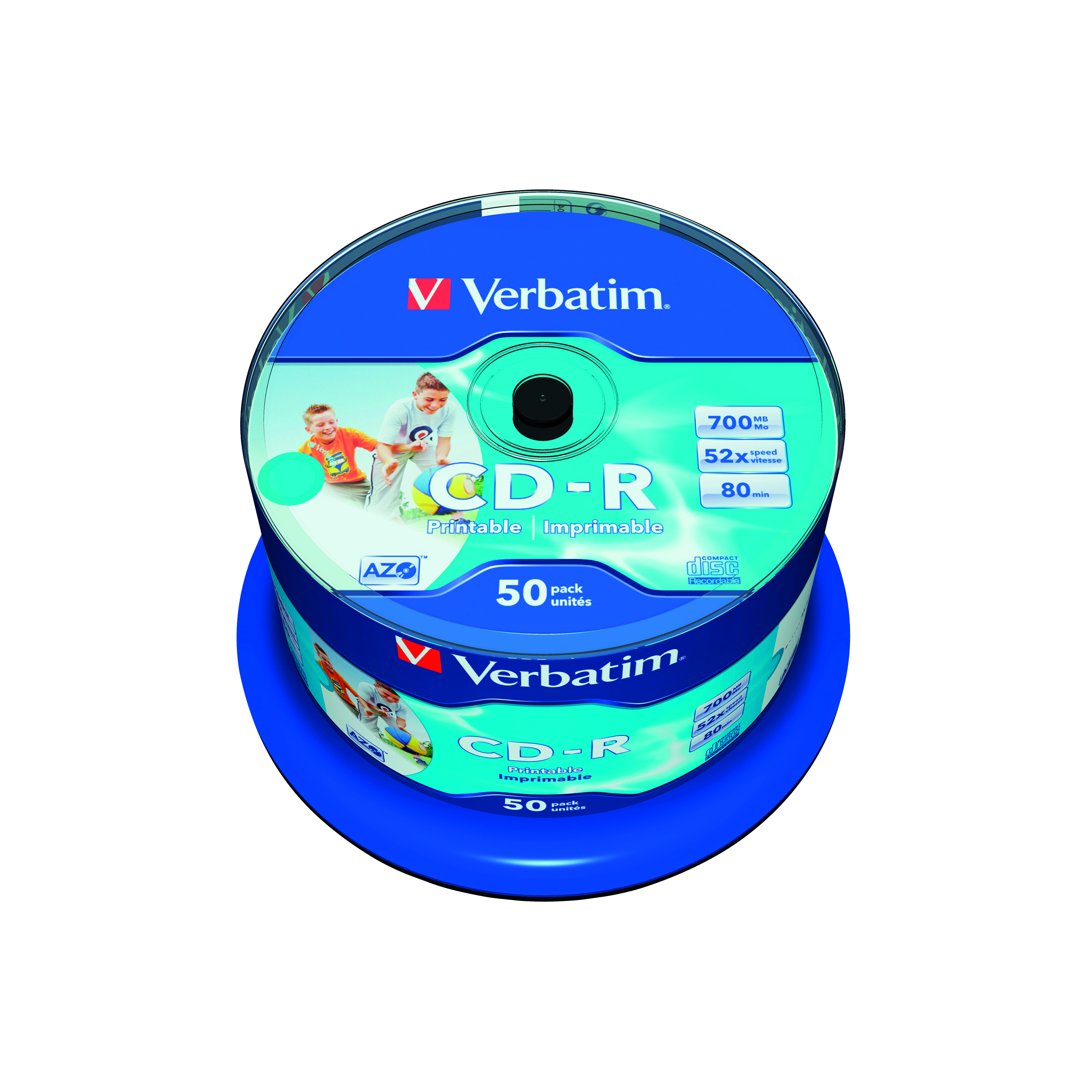 Verbatim+CD-R+AZO+52x+700MB+Wide+Inkjet+Printable+Spindle+%28Pack+of+50%29+43438
