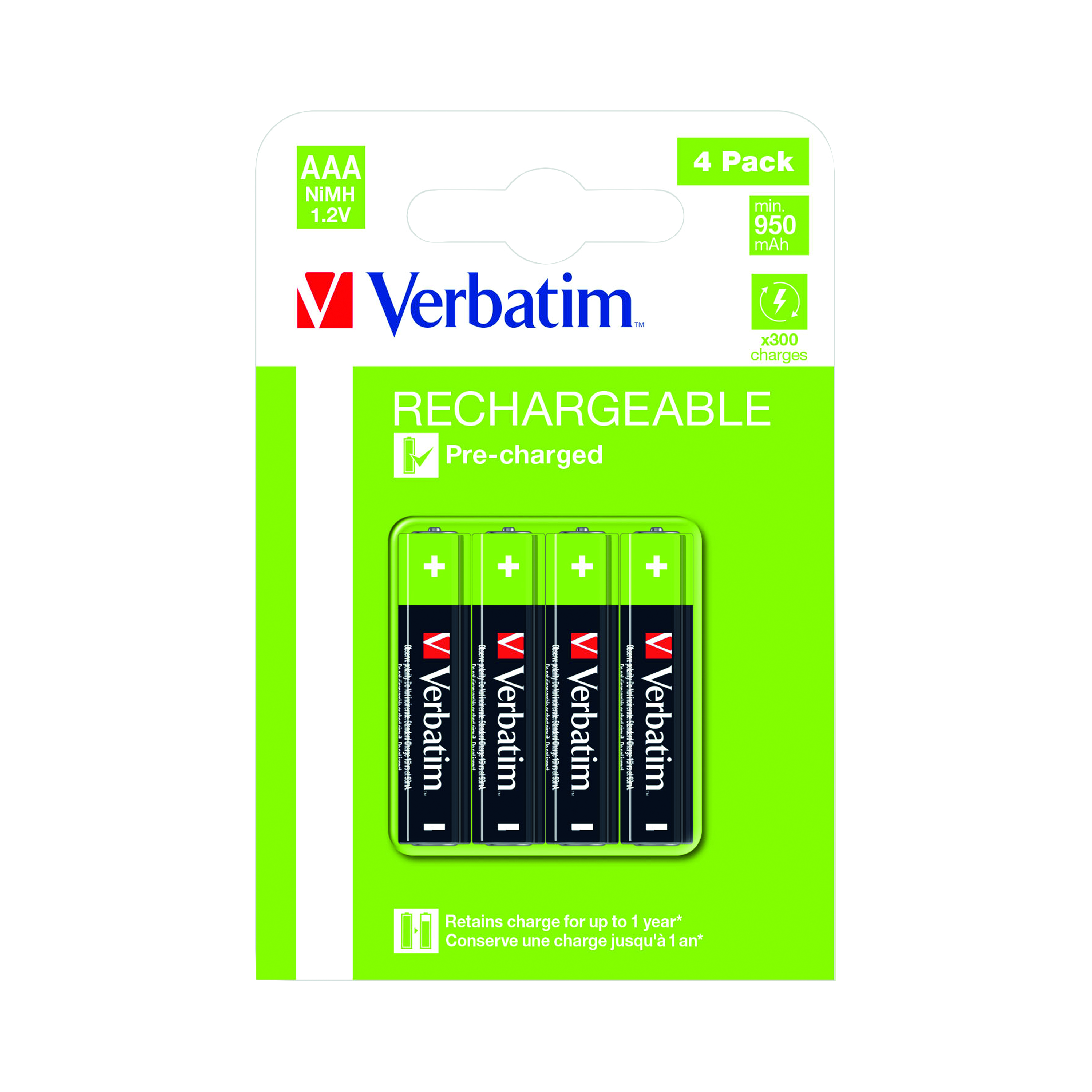 Verbatim+AAA+Rechargeable+Batteries+%28Pack+of+4%29+49514