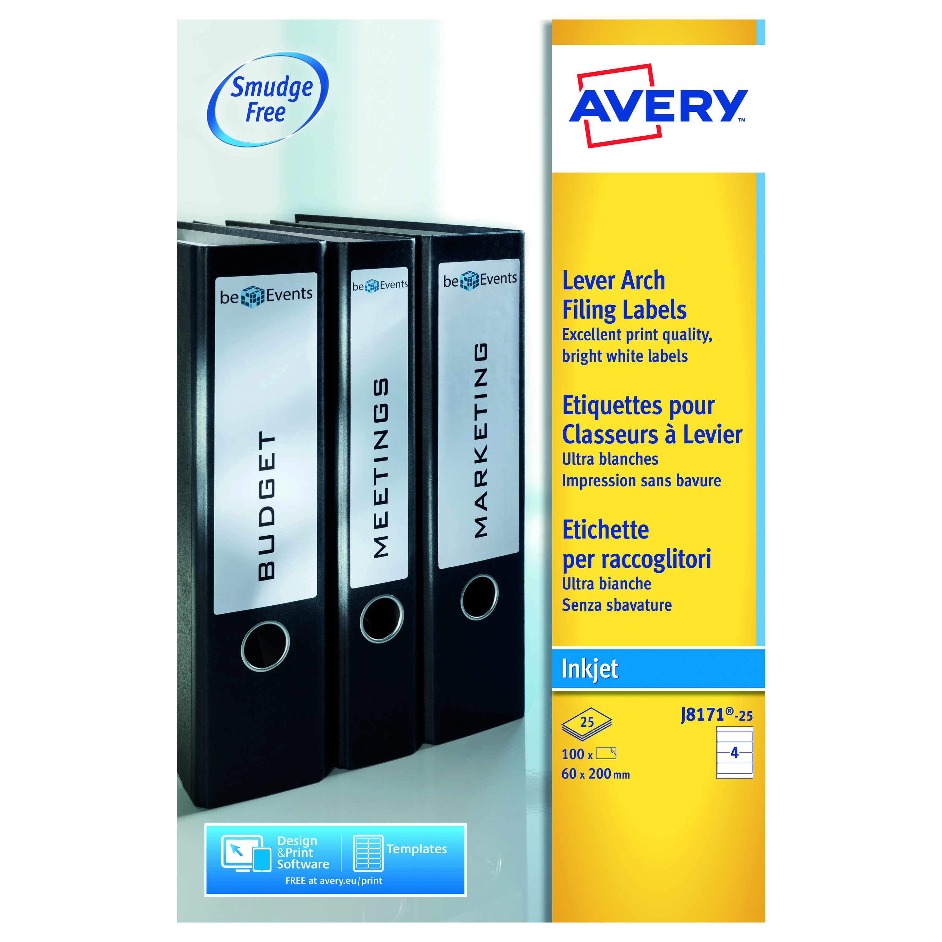 Avery+Inkjet+L%2FArch+Filing+Labels+4+Per+Sheet+Wht+%28Pack+of+100%29+J8171-25