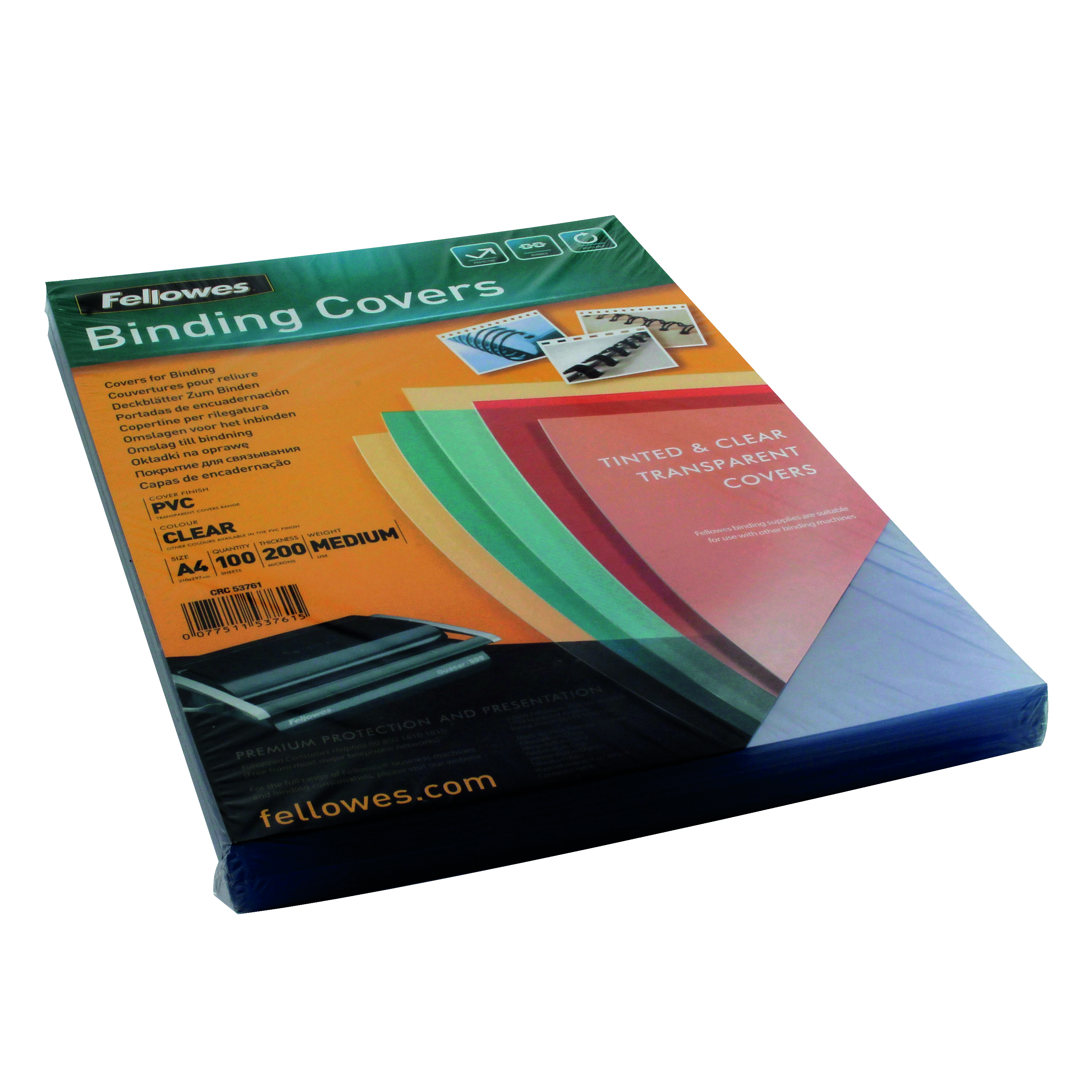 Fellowes+Clear+PVC+Covers+for+Wire+and+Com+Binding+Machines+200+Micron+%28Pack+of+100%29+5376101
