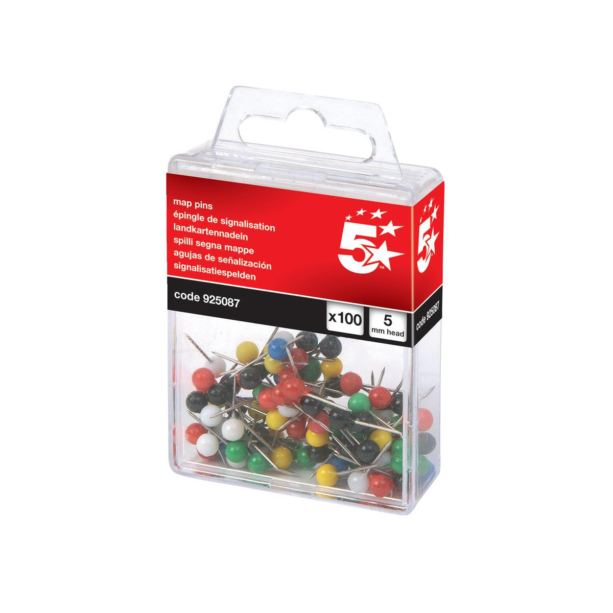 5+Star+Office+Map+Pins+5mm+Head+Assorted+%28Pack+of+100%29