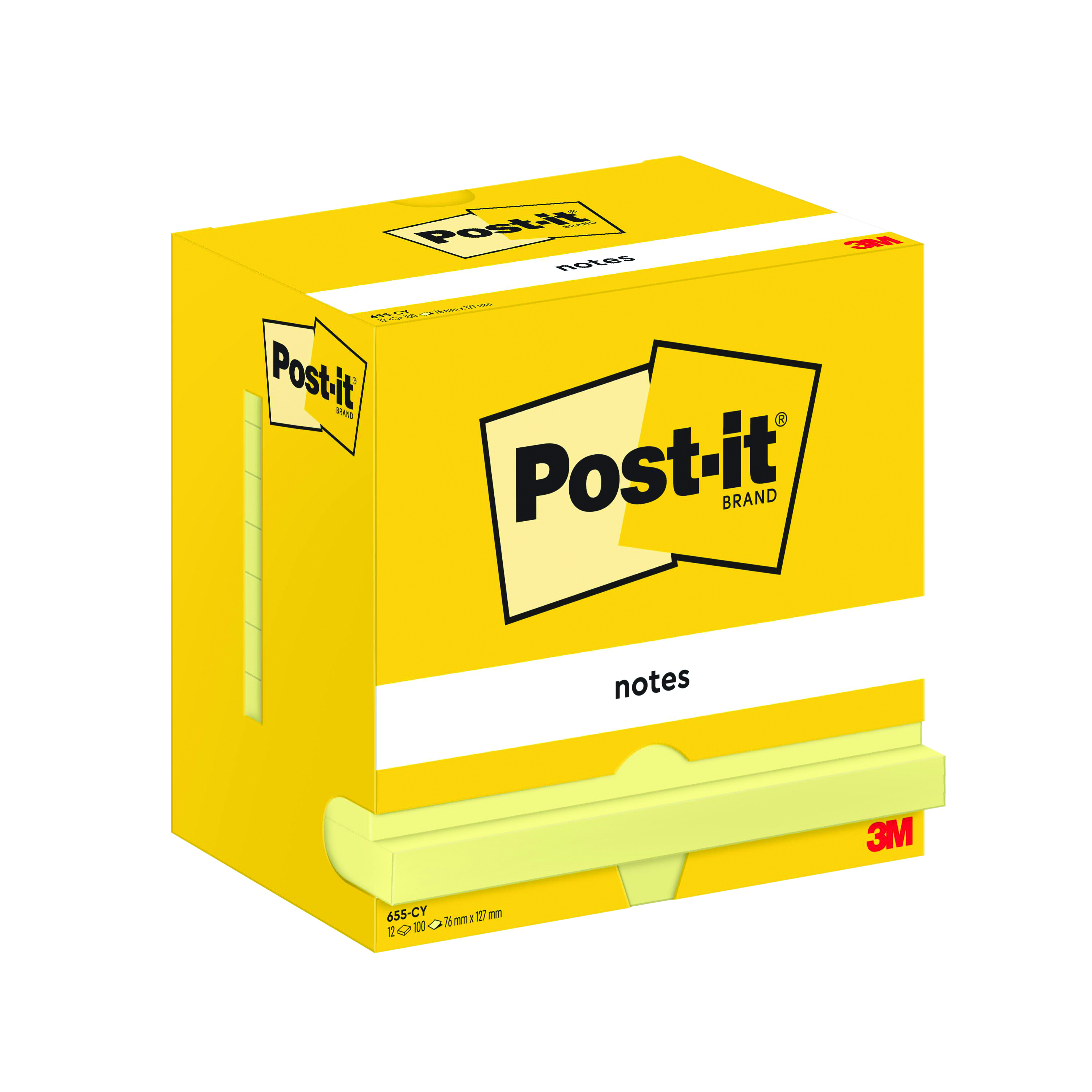 Post-it+Notes+76x127mm+100+Sheets+Cardboard+Packaging+Canary+Yellow+%28Pack+of+12%29+655-CY