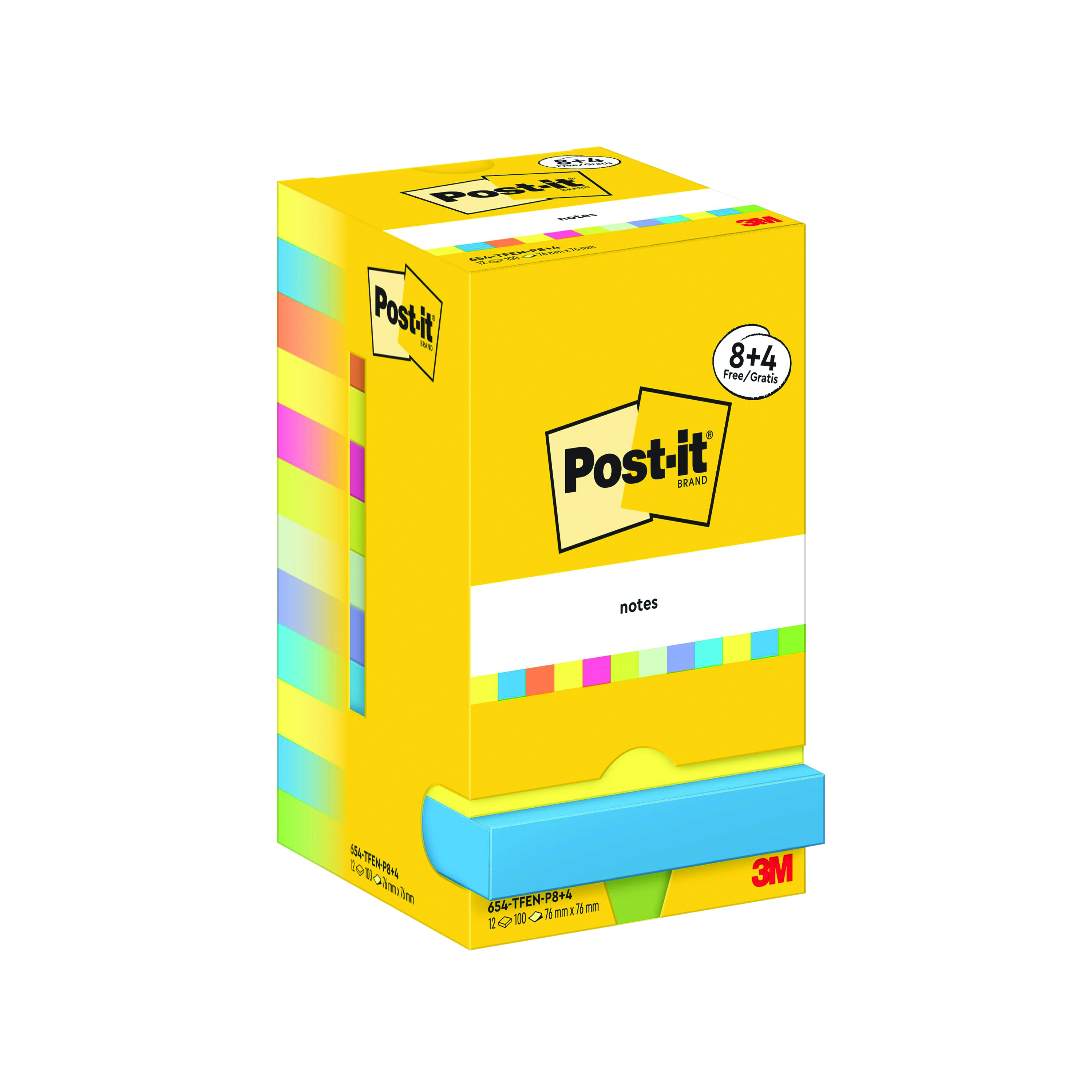 Post-it+Notes+76x76mm+90+Sheets+Energetic+8%2B4+FREE+%28Pack+of+12%29+654-MX-P8%2B4