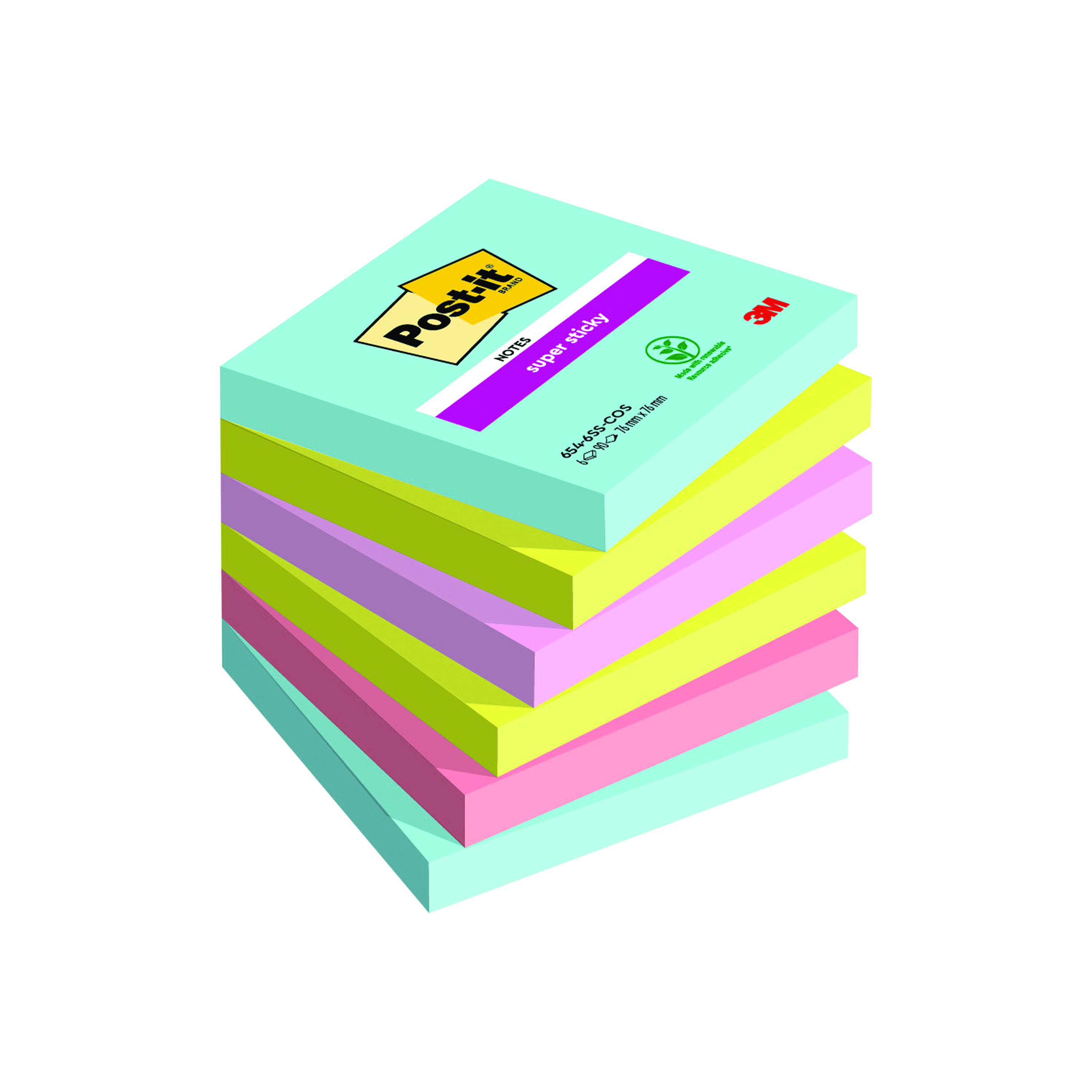 Post-it+Super+Sticky+Notes+76x76mm+90+Sheets+Cosmic+%28Pack+of+6%29+654-6SS-COS