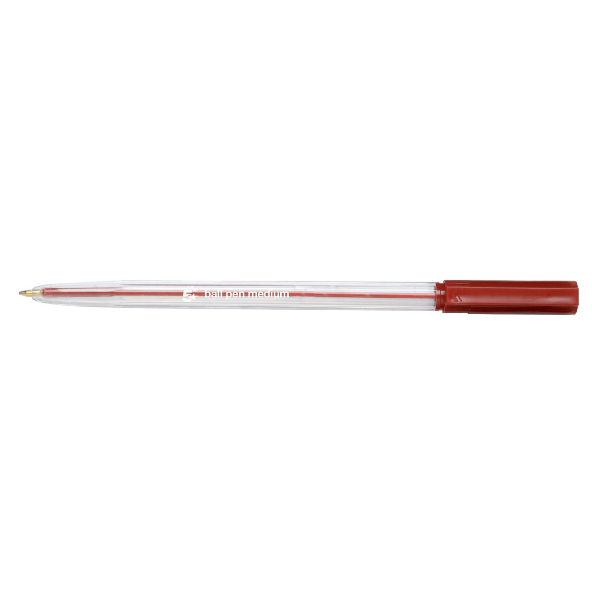 5+Star+Office+Ball+Pen+Clear+Barrel+Medium+1mm+Tip+0.7mm+Line+Red+%28Pack+of+20%29