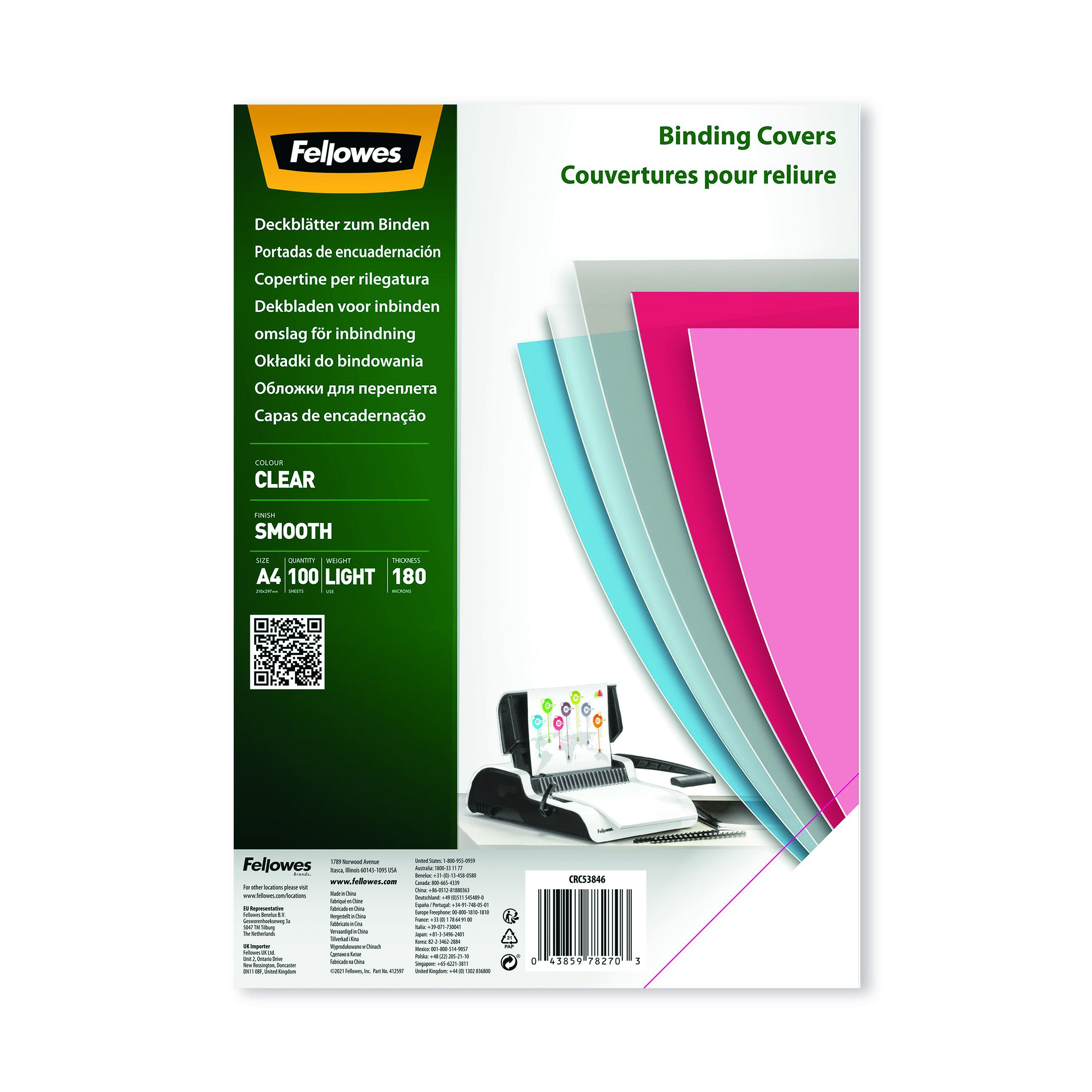 Fellowes+Binding+Covers+for+Comb+and+Wire+Binding+Machines+A4+180+Mic+Clear+PET+%28Pack+100%29+5384601