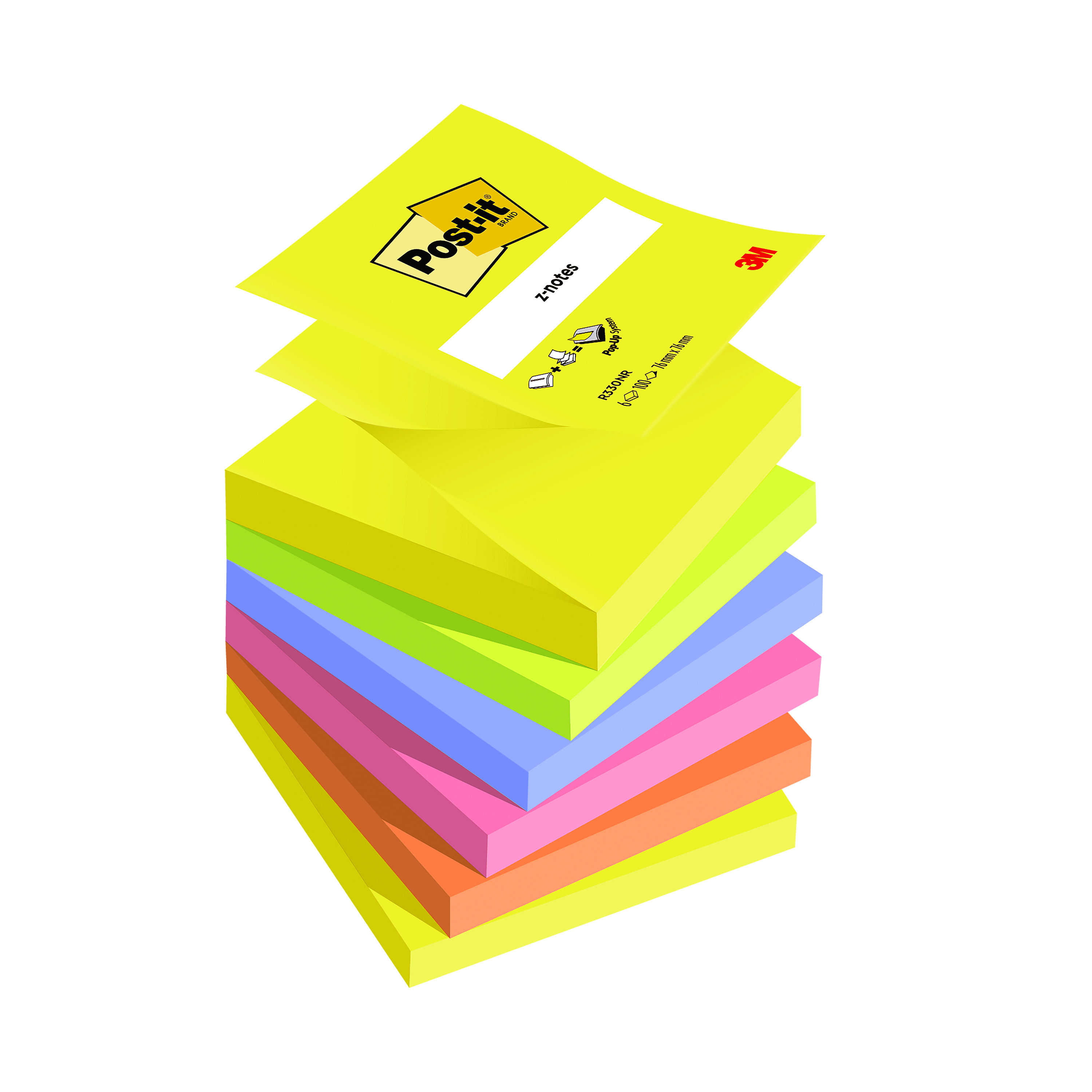 Post-It+Z-Notes+100+Sheets+76x76mm+Assorted+Neon+%28Pack+of+6%29+R330NR