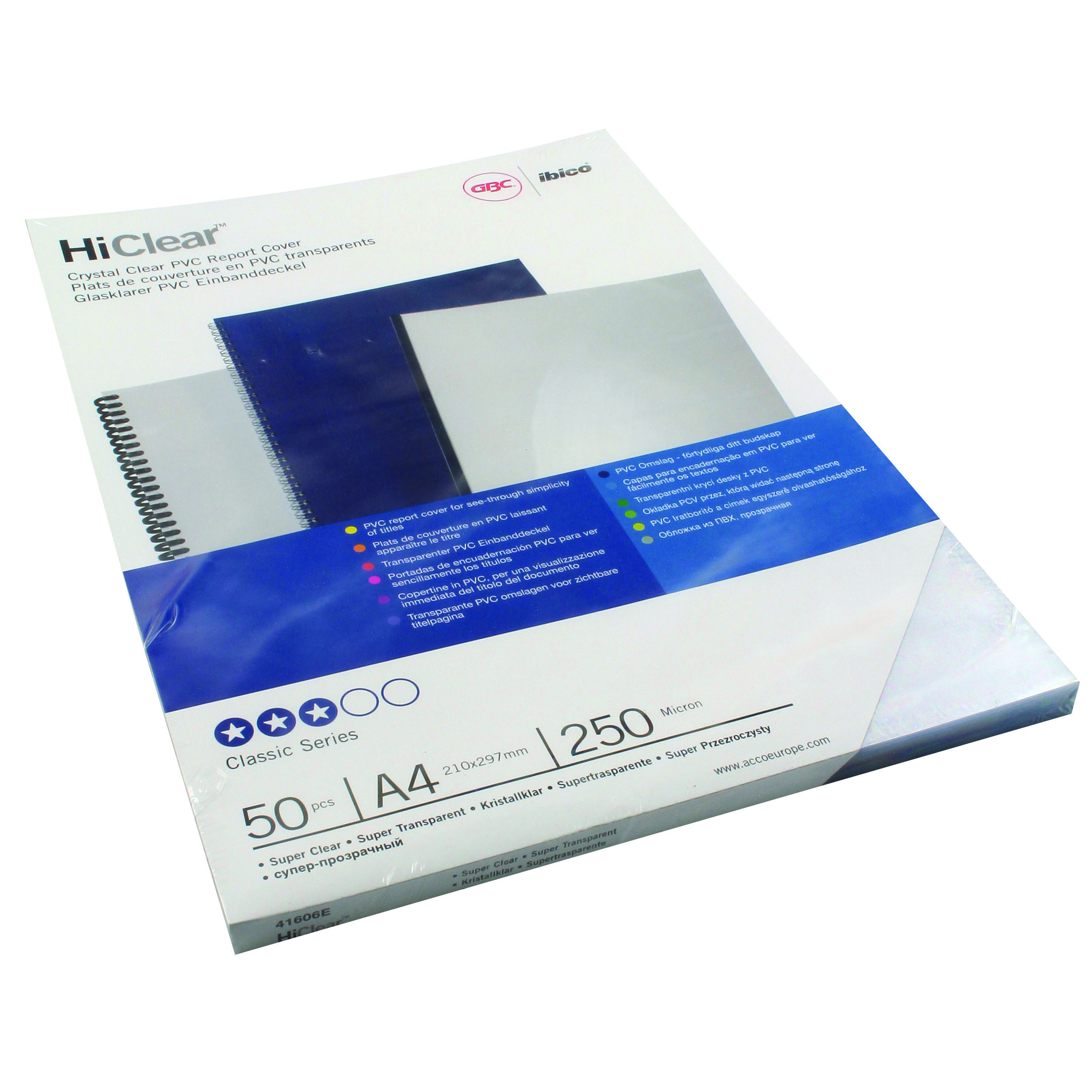 GBC+HiClear+A4+Binding+Cover+250+Micron+Super+Clear+%28Pack+of+50%29+41606E