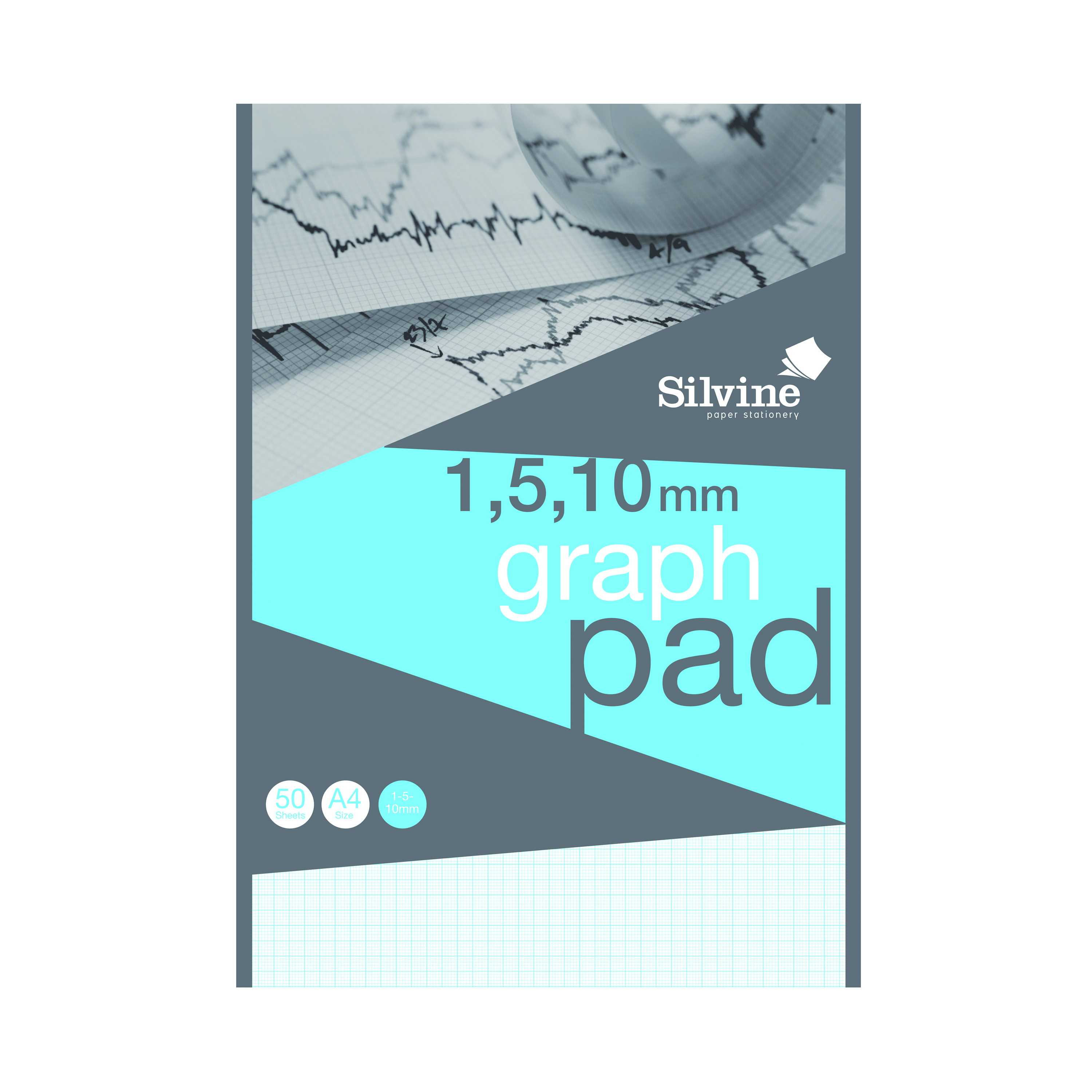 Silvine+Graph+Pad+1%2F5%2F10mm+50+Sheets+A4+A4GP1510