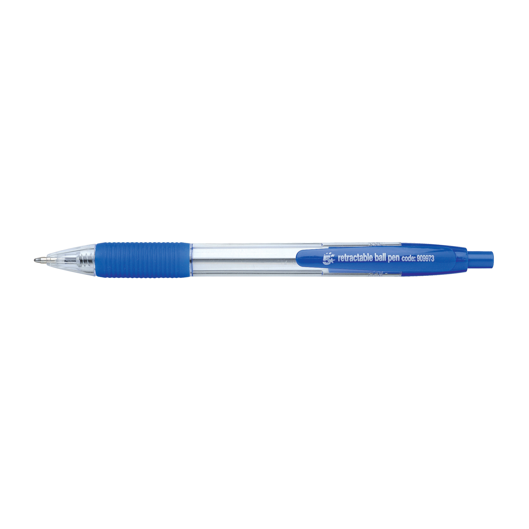 5+Star+Office+Retractable+Grip+Ball+Pen+Medium+1mm+Tip+0.4mm+Line+Blue+%28Pack+of+10%29