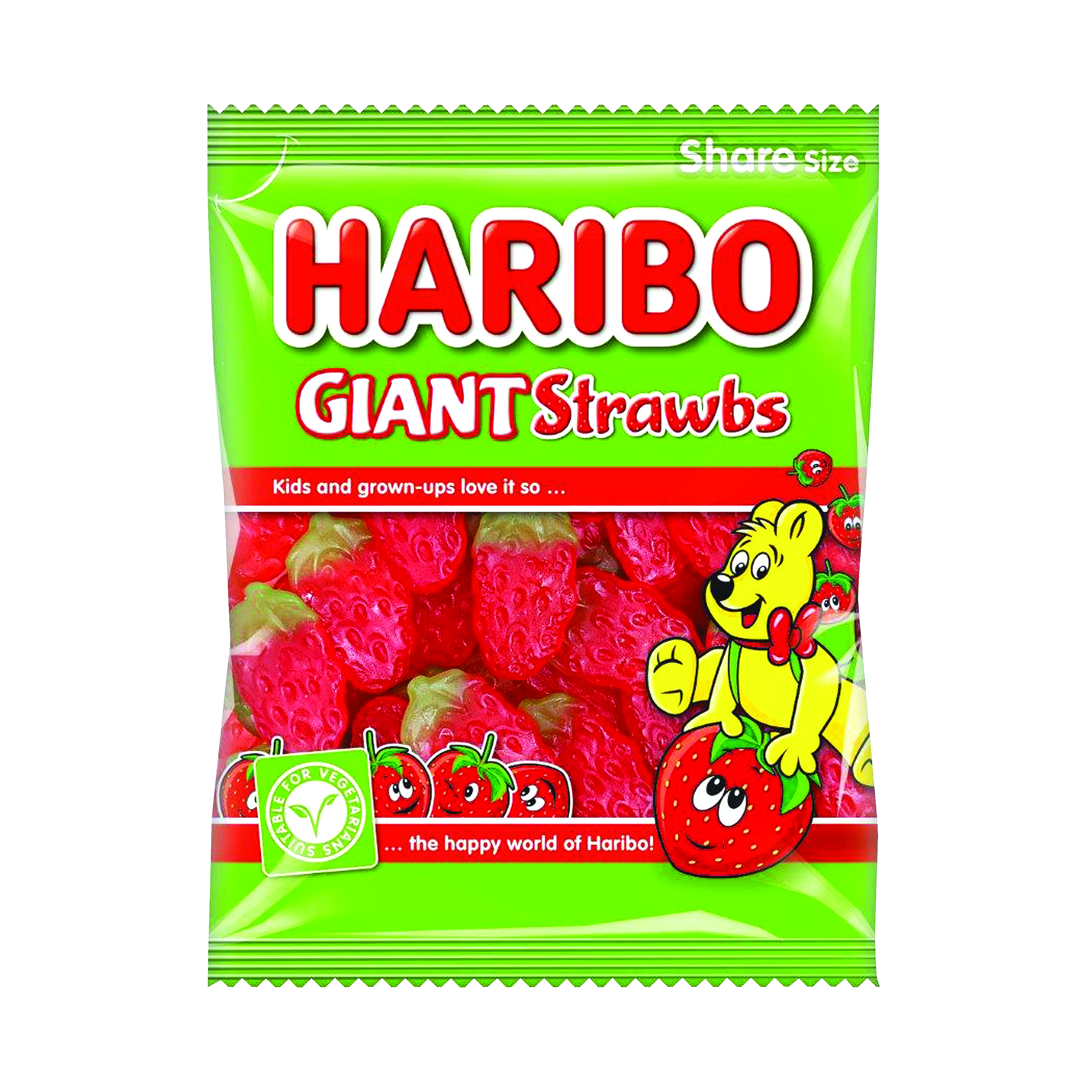Haribo+Giant+Strawbs+Share+Size+Bag+160g+%28Pack+of+12%29+095730