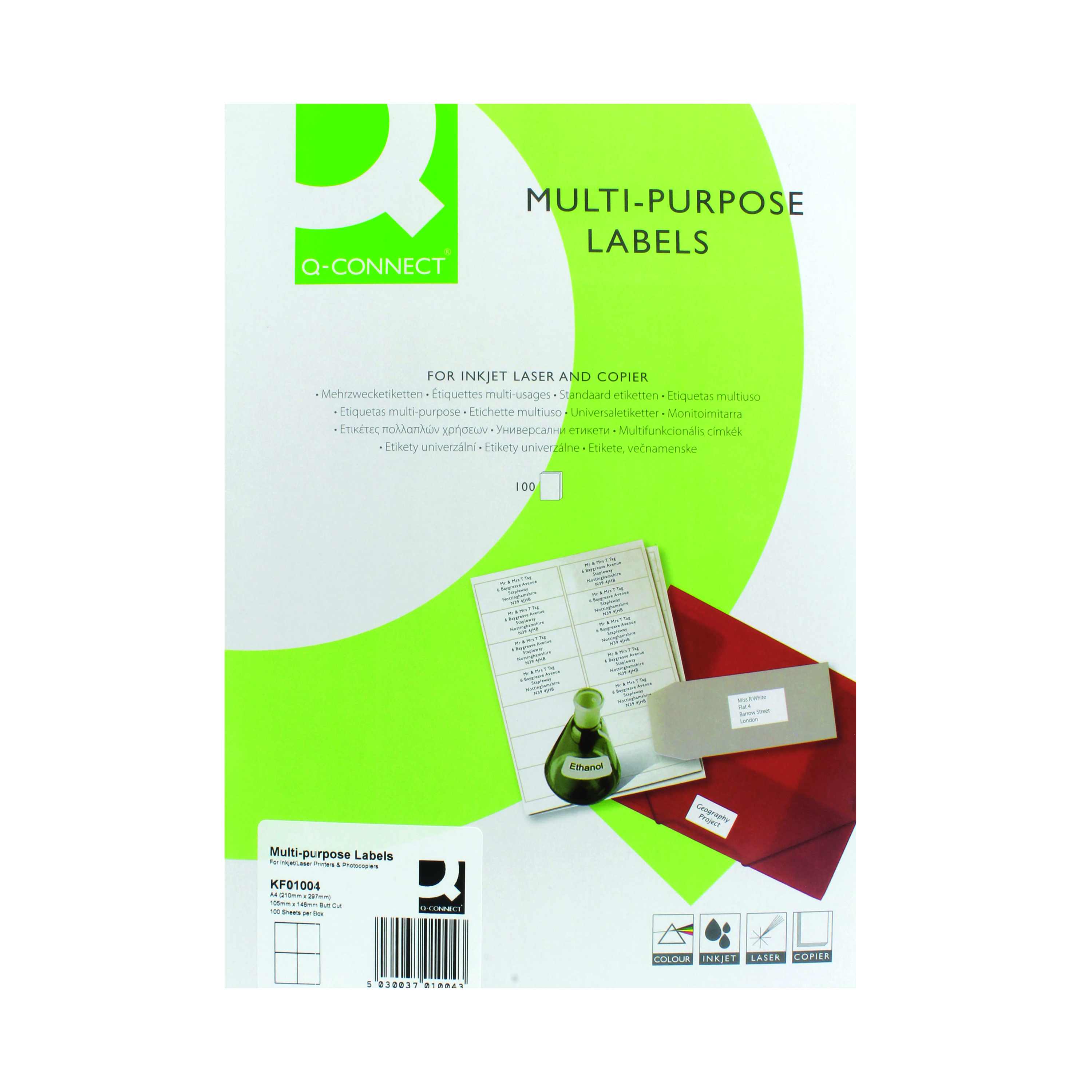 Q-Connect+Multipurpose+Copier+Labels+105x148mm+4+Per+Sheet+White+%28Pack+of+400%29+KF01004