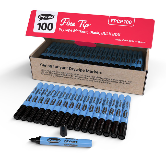 Show-me+Drywipe+Marker+Fine+Tip+Black+%28Pack+of+100%29+FPCP100