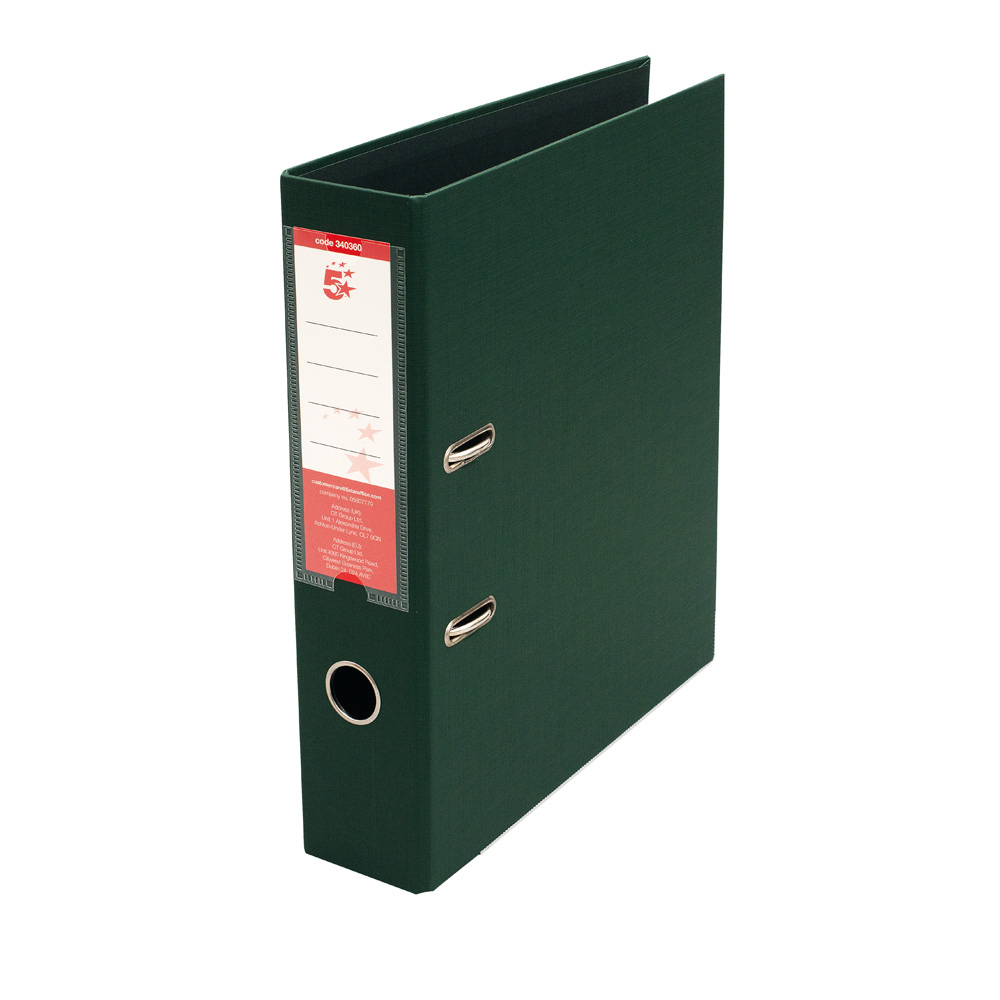 5+Star+Office+Premium+Polypropylene+Lever+Arch+File+A4+Green+%28Pack+of+10%29
