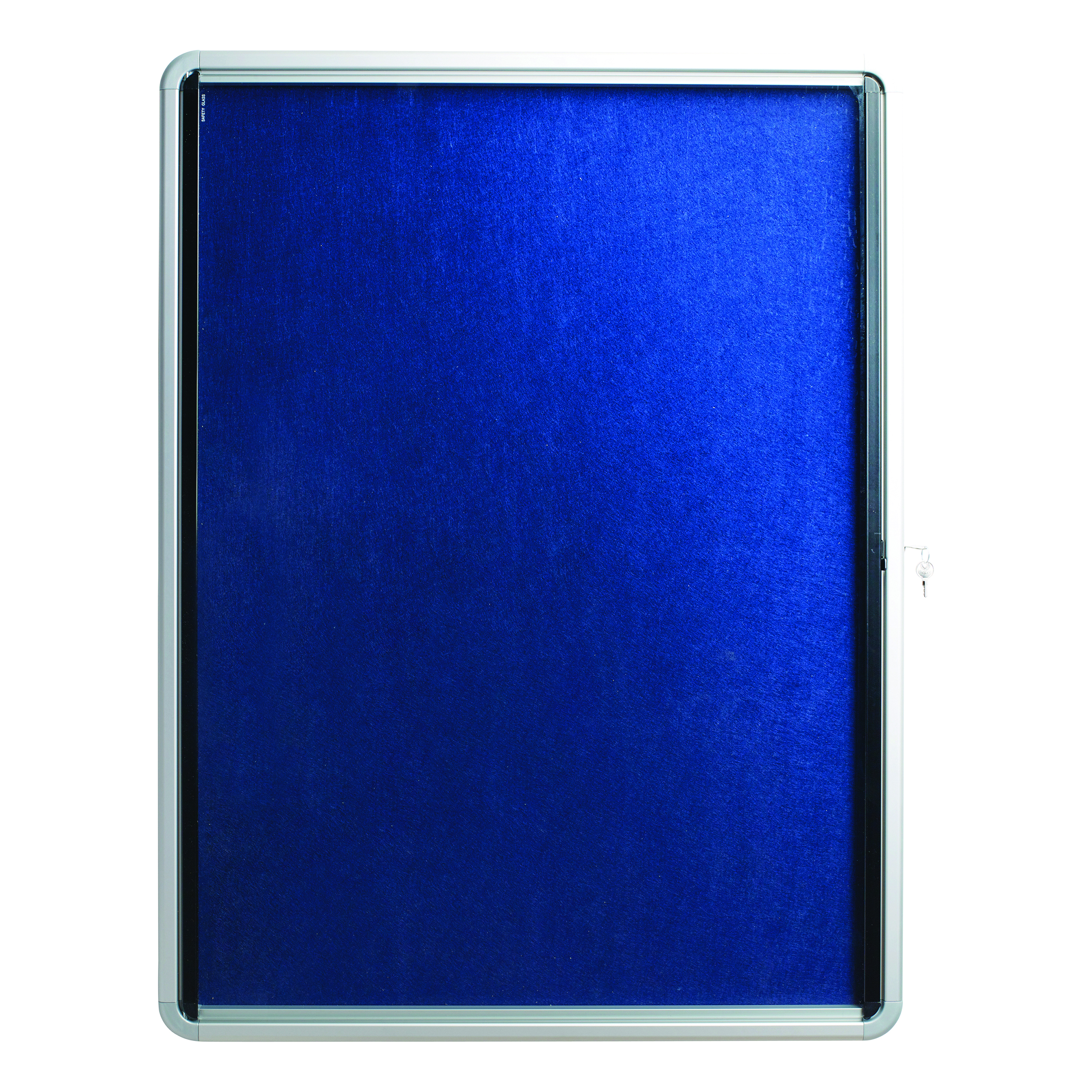 5+Star+Glazed+Noticeboard+with+Swing+Door+Locking+Aluminium+Frame+Blue+Felt+900x600mm+937637