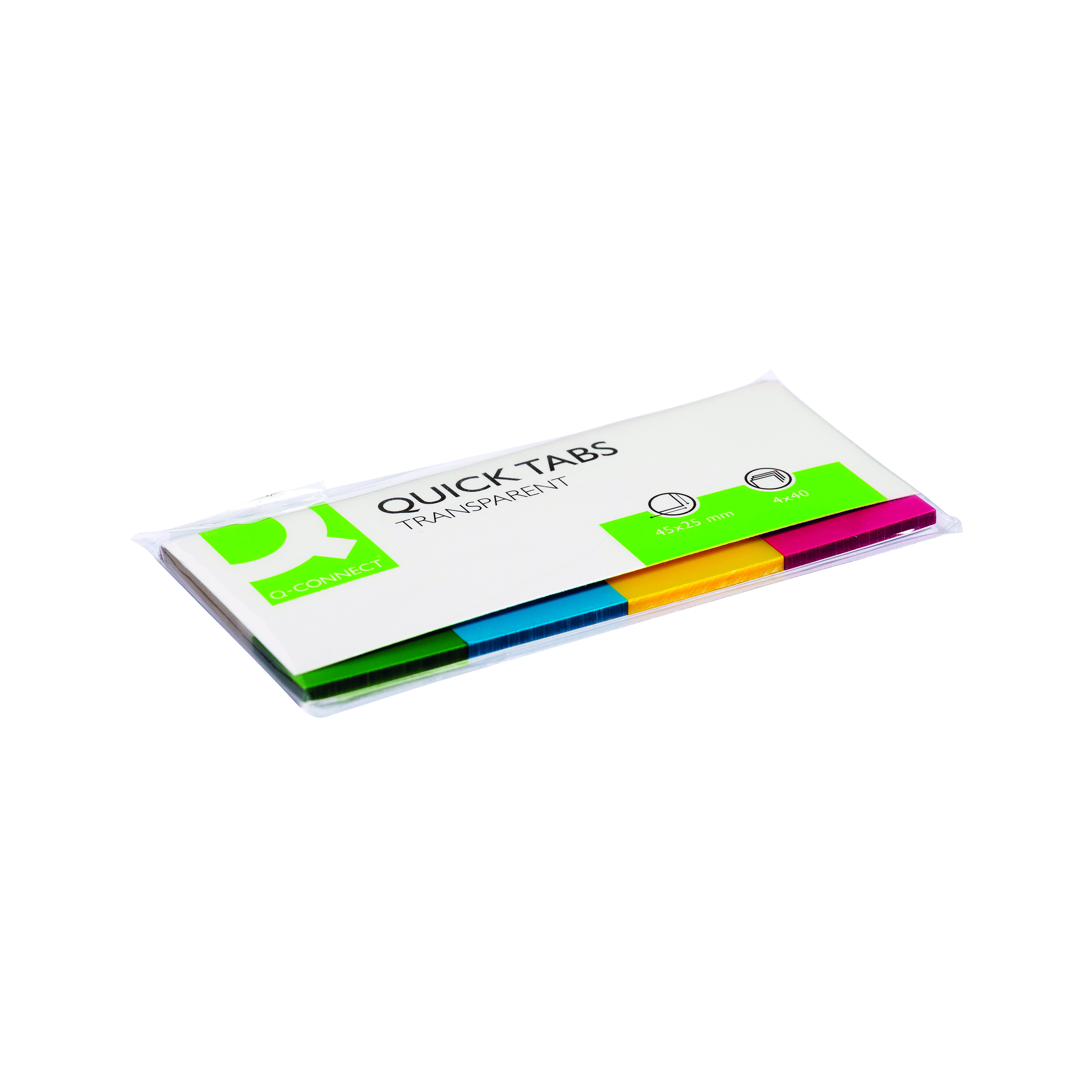 Q-Connect+Quick+Tabs+25x45mm+40+Tabs+4+Pads+Clear%2FAssorted+%28Pack+of+160%29+KF01225