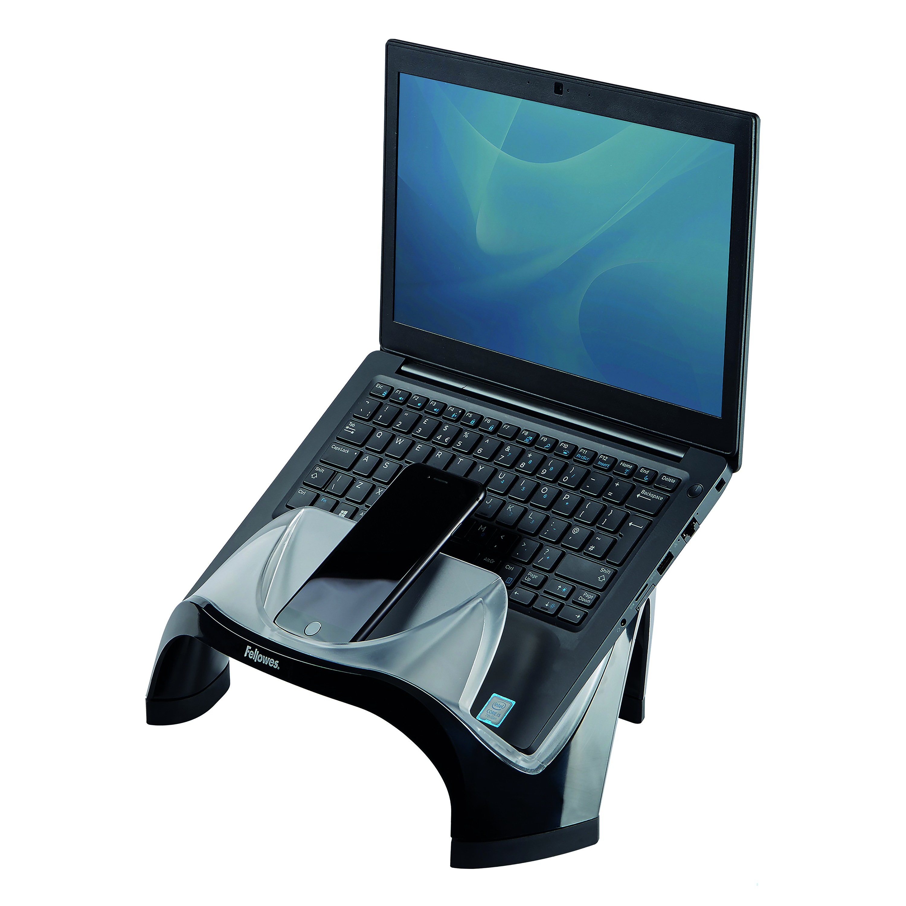 Fellowes+Smart+Suites+Laptop+Riser+with+USB+Hub+Black%2FClear+8020201