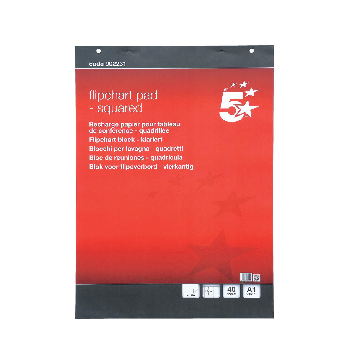 5+Star+Office+Flipchart+Pad+Perforated+40+Sheets+A1+Feint+20mm+Squared+%28Pack+of+5%29