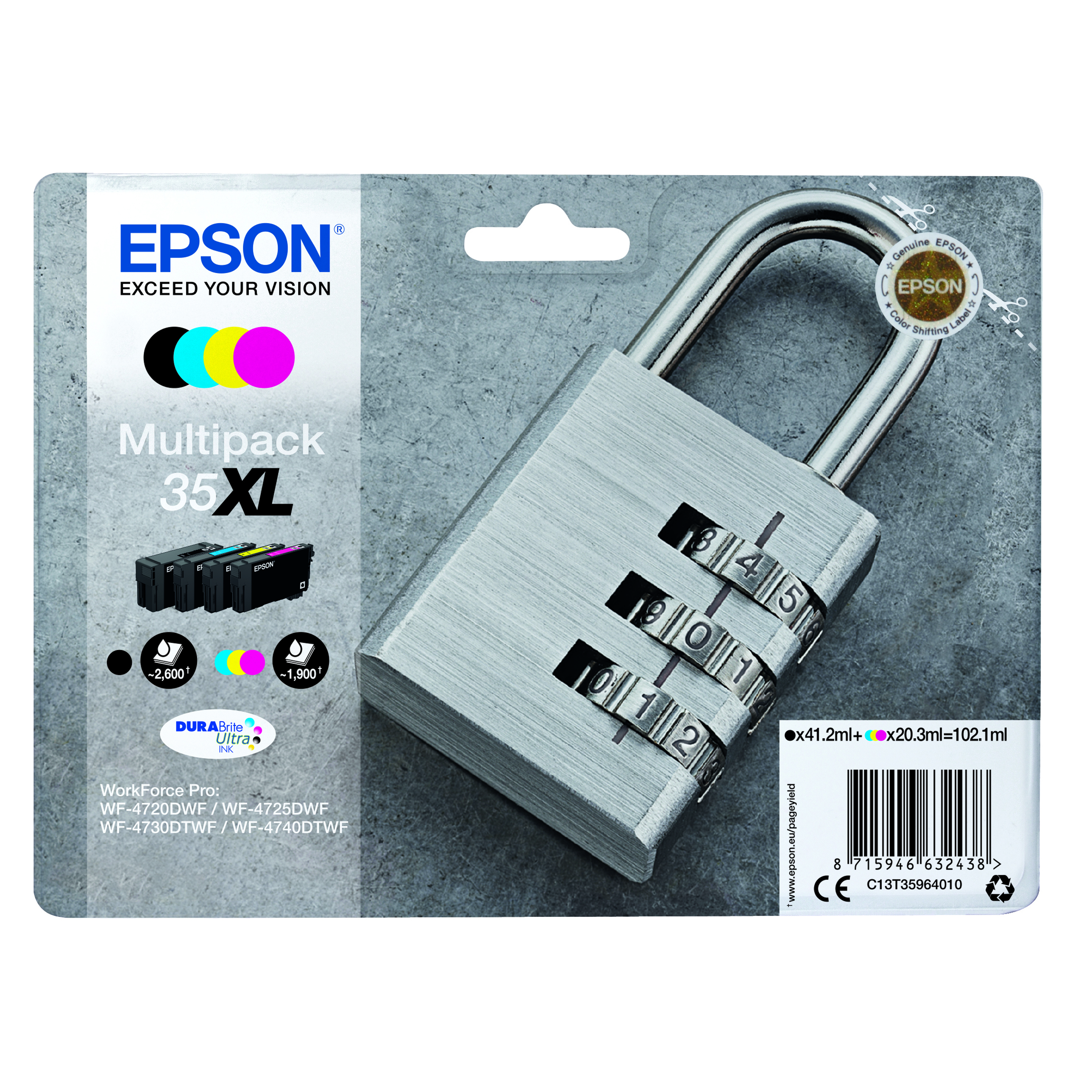 Epson+35XL+Padlock+DURABrite+Ultra+Ink+Cartridge+High+Yield+CMYK+Multipack+C13T35964010