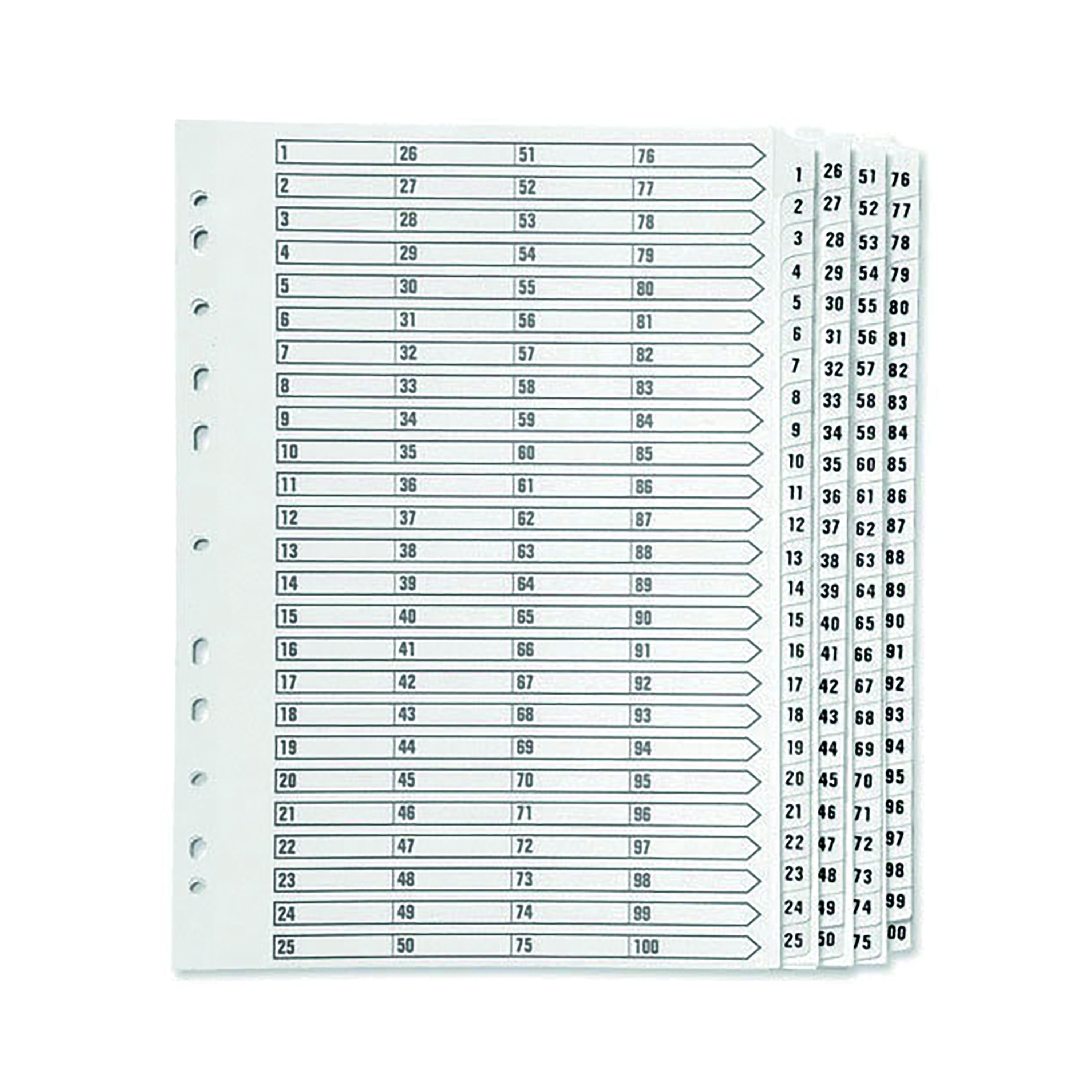 Q-Connect+1-100+Index+Multi-Punched+Reinforced+Board+Clear+Tab+A4+White+KF97059