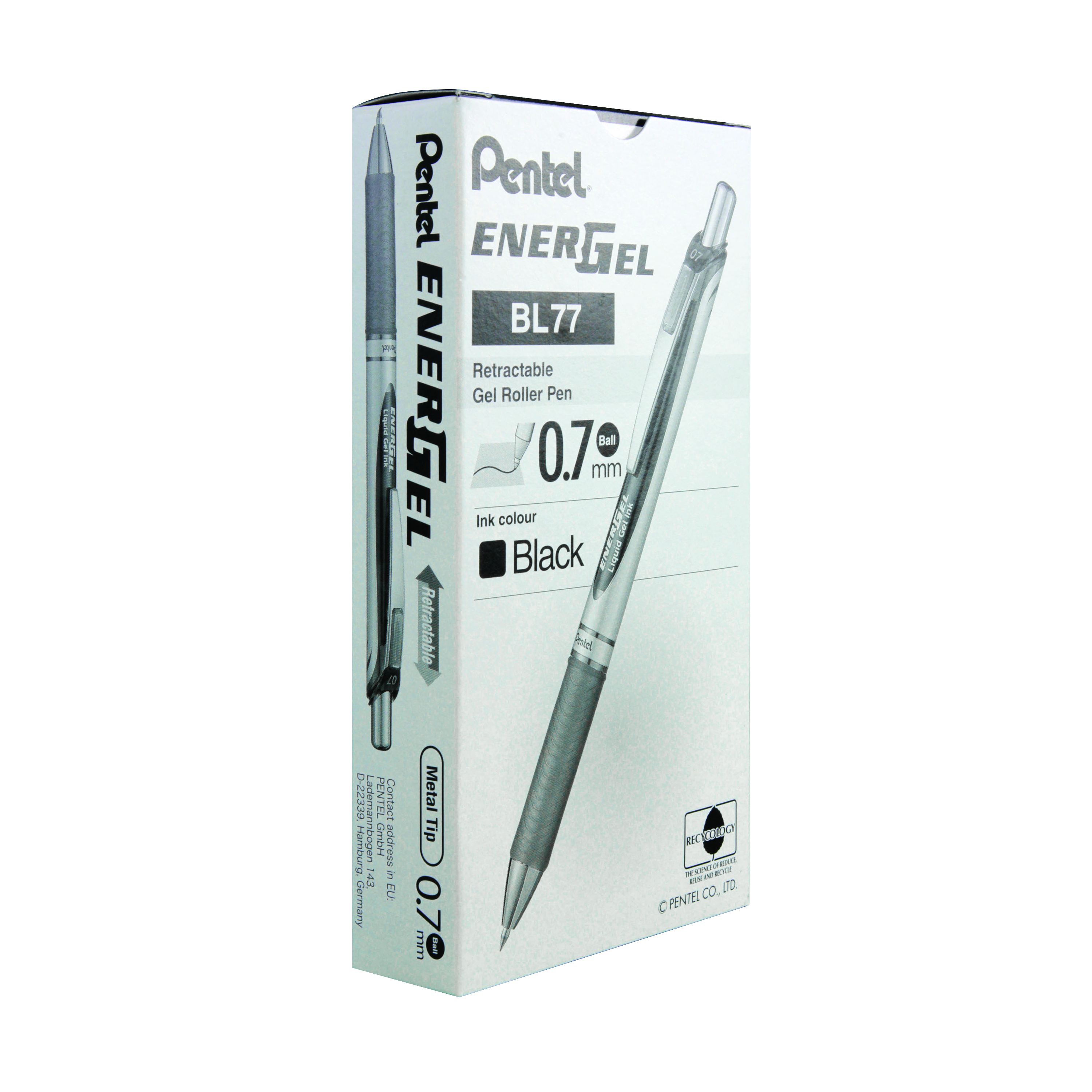 Pentel+EnerGel+Xm+Retractable+Gel+Pen+Medium+Black+%28Pack+of+12%29+BL77-A