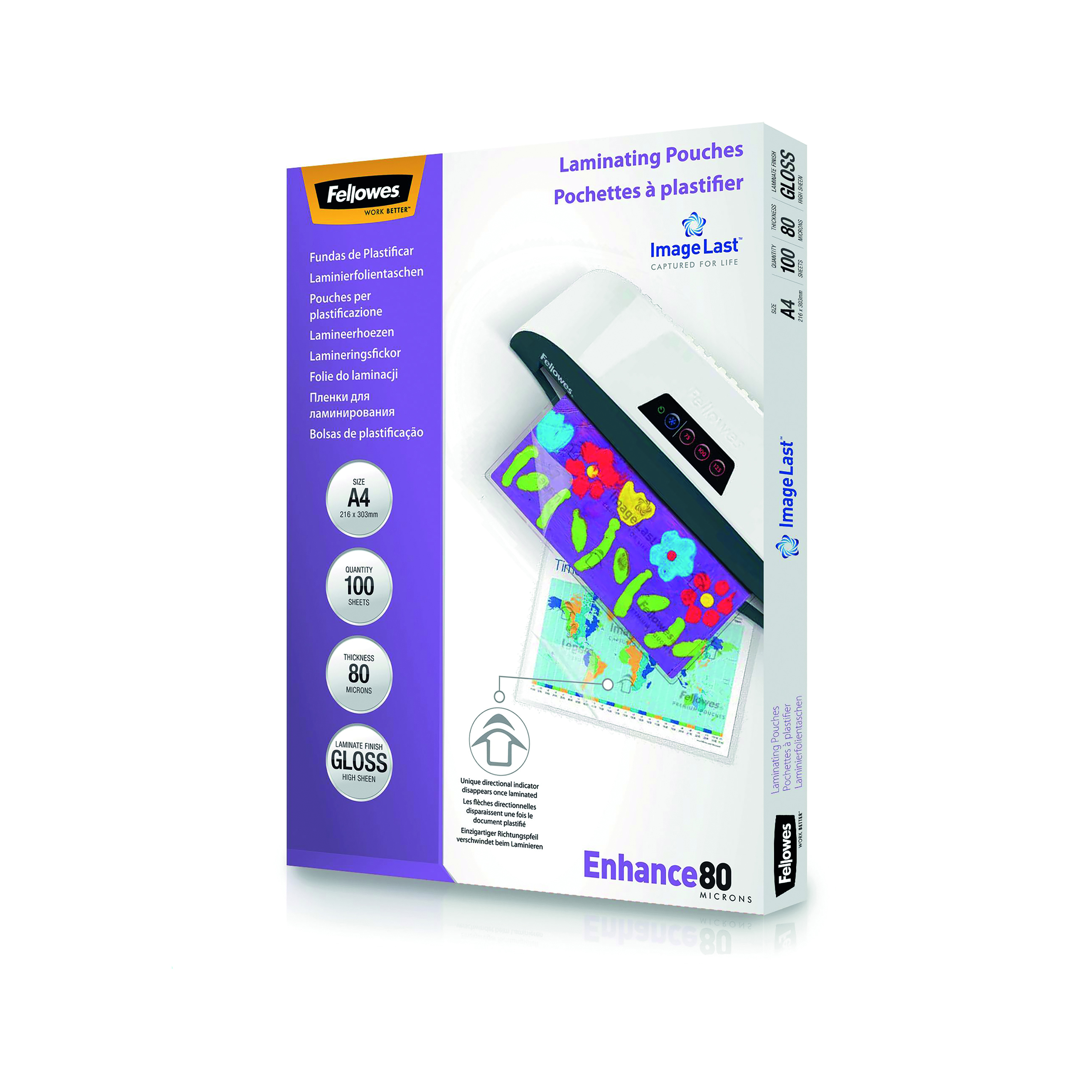 Fellowes+Laminating+Pouch+A4+160+Micron+Total+Thickness+Gloss+%28Pack+of+100%29+5306101