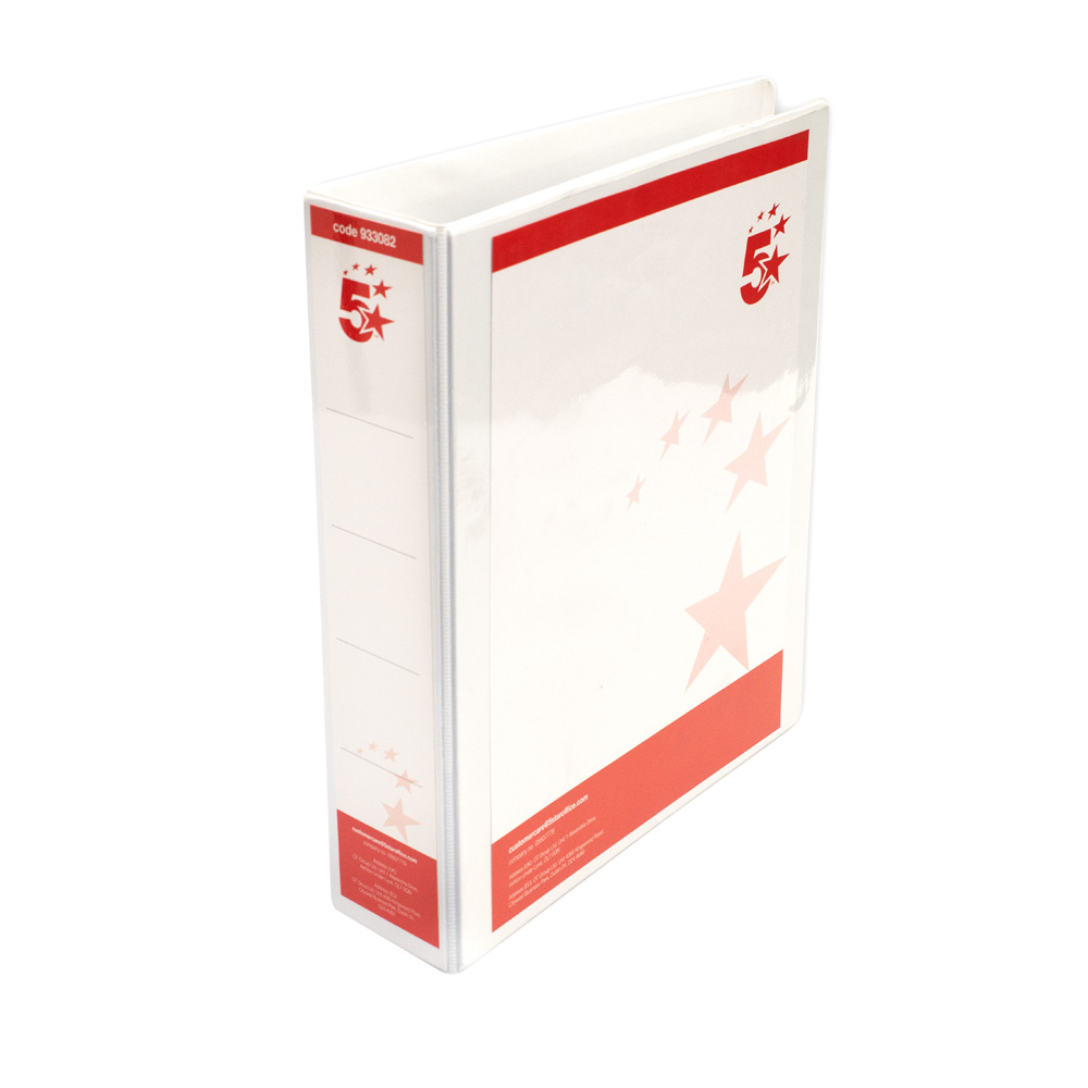 5+Star+Office+A4+Presentation+Ring+Binder+Polypropylene+50mm+4D-Ring+White+%28Pack+of+10%29