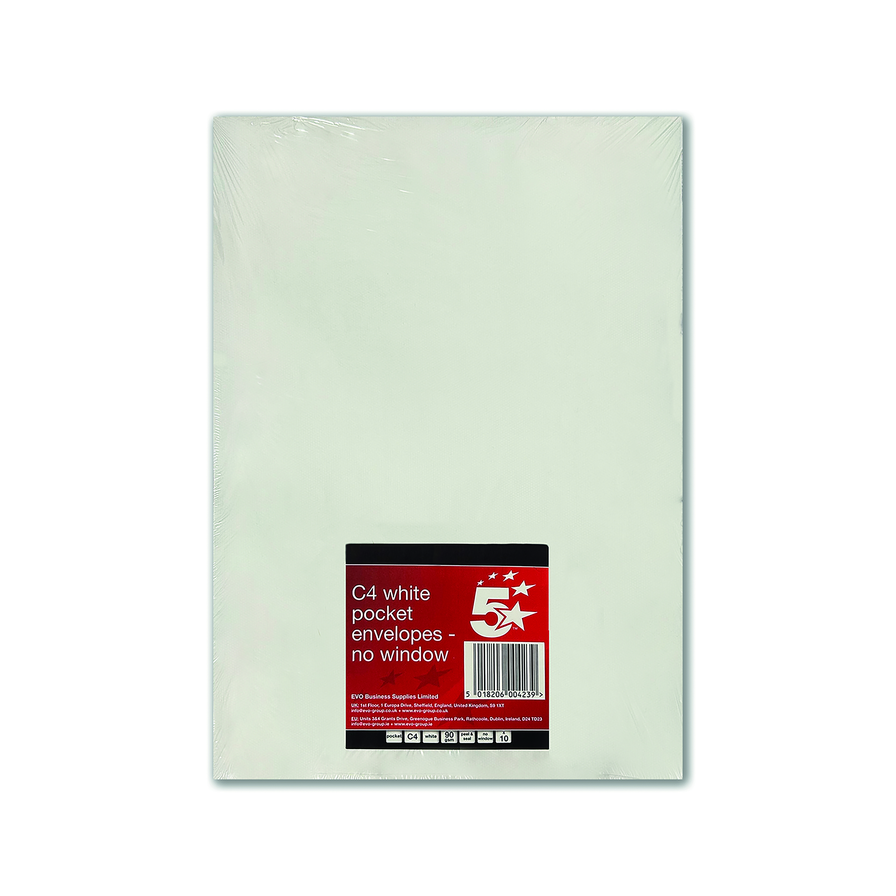 5+Star+C4+Envelopes+Pocket+Peel+and+Seal+90gsm+White+%28Pack+of+10%29+FS600423
