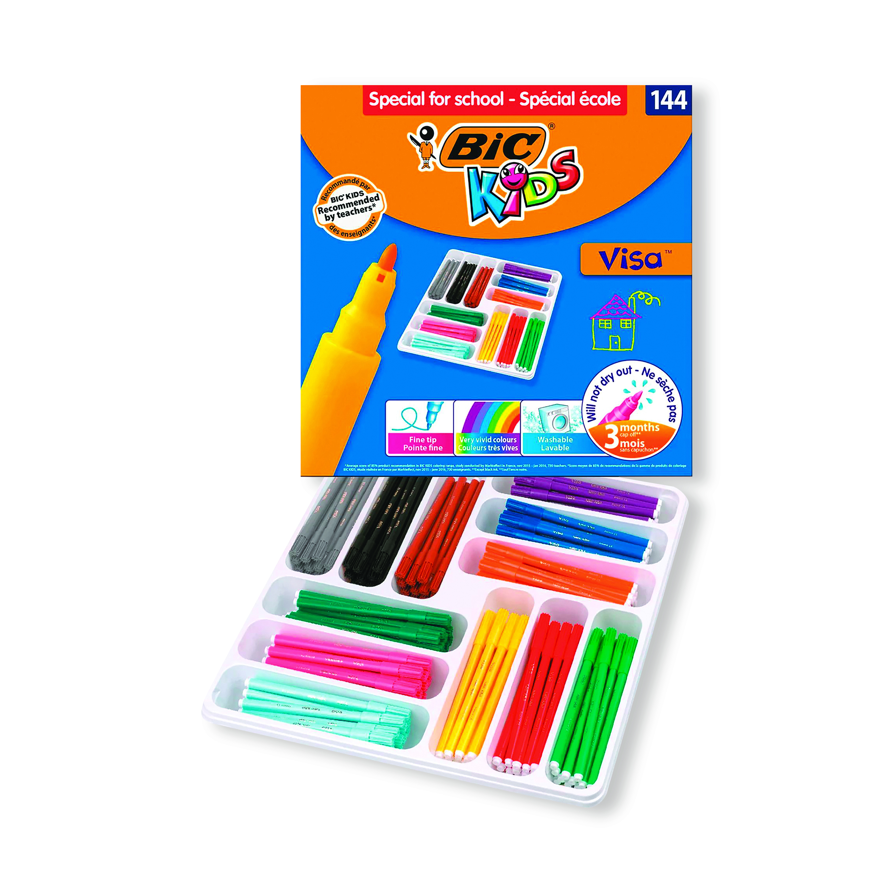 Bic+Kids+Visa+Felt+Tip+Pens+Fine+Tip+Assorted+%28Pack+of+144%29+887838