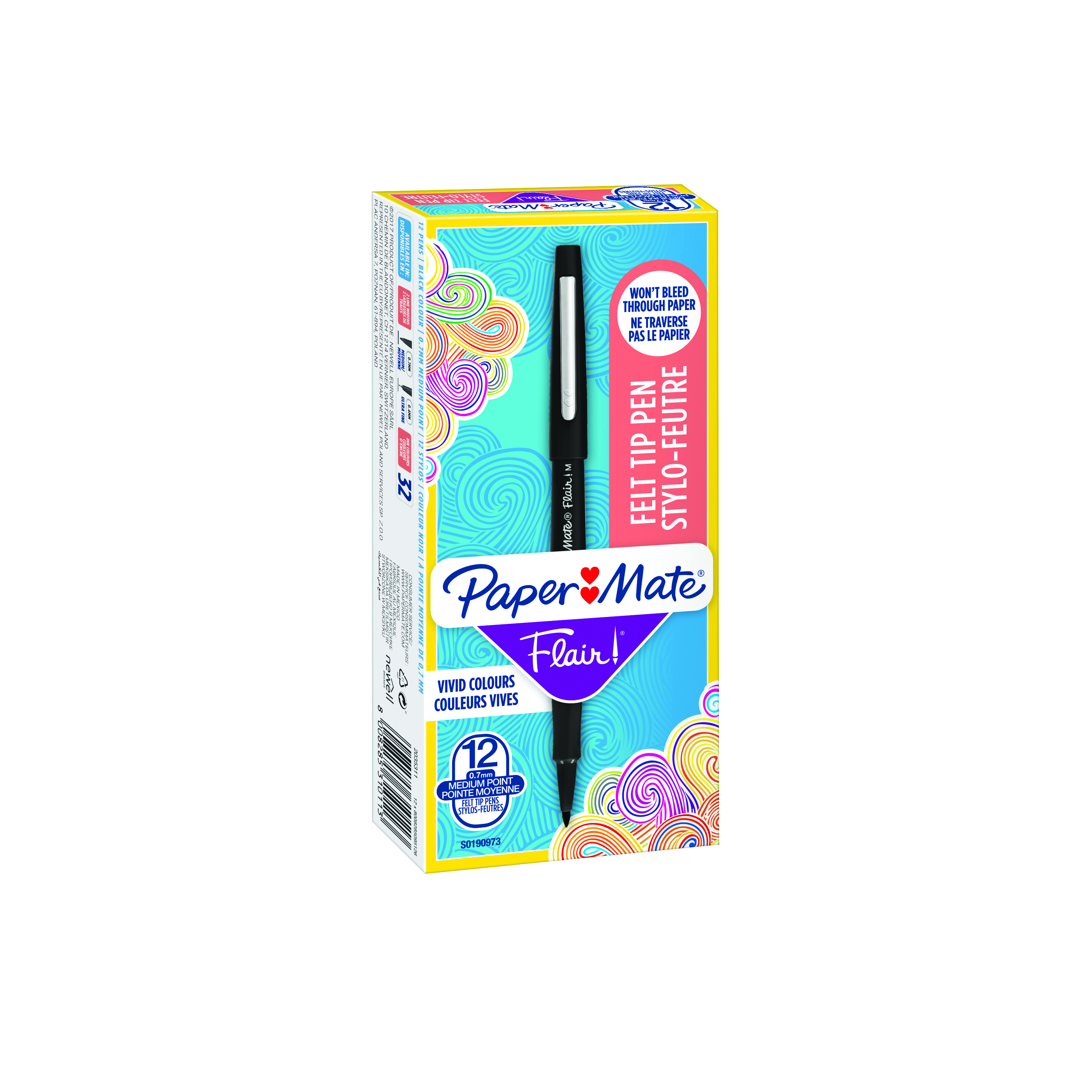 PaperMate+Flair+Original+Felt+Tip+Pens+Black+%28Pack+of+12%29+S0190973