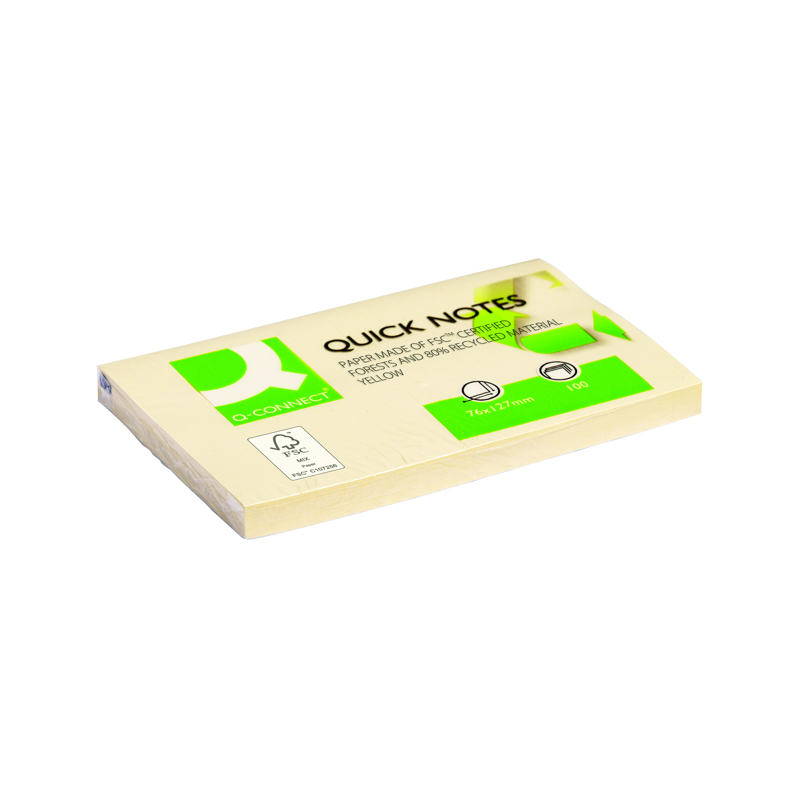 Q-Connect+Quick+Notes+Recycled+76x127mm+Yellow+%28Pack+of+12%29+KF05610