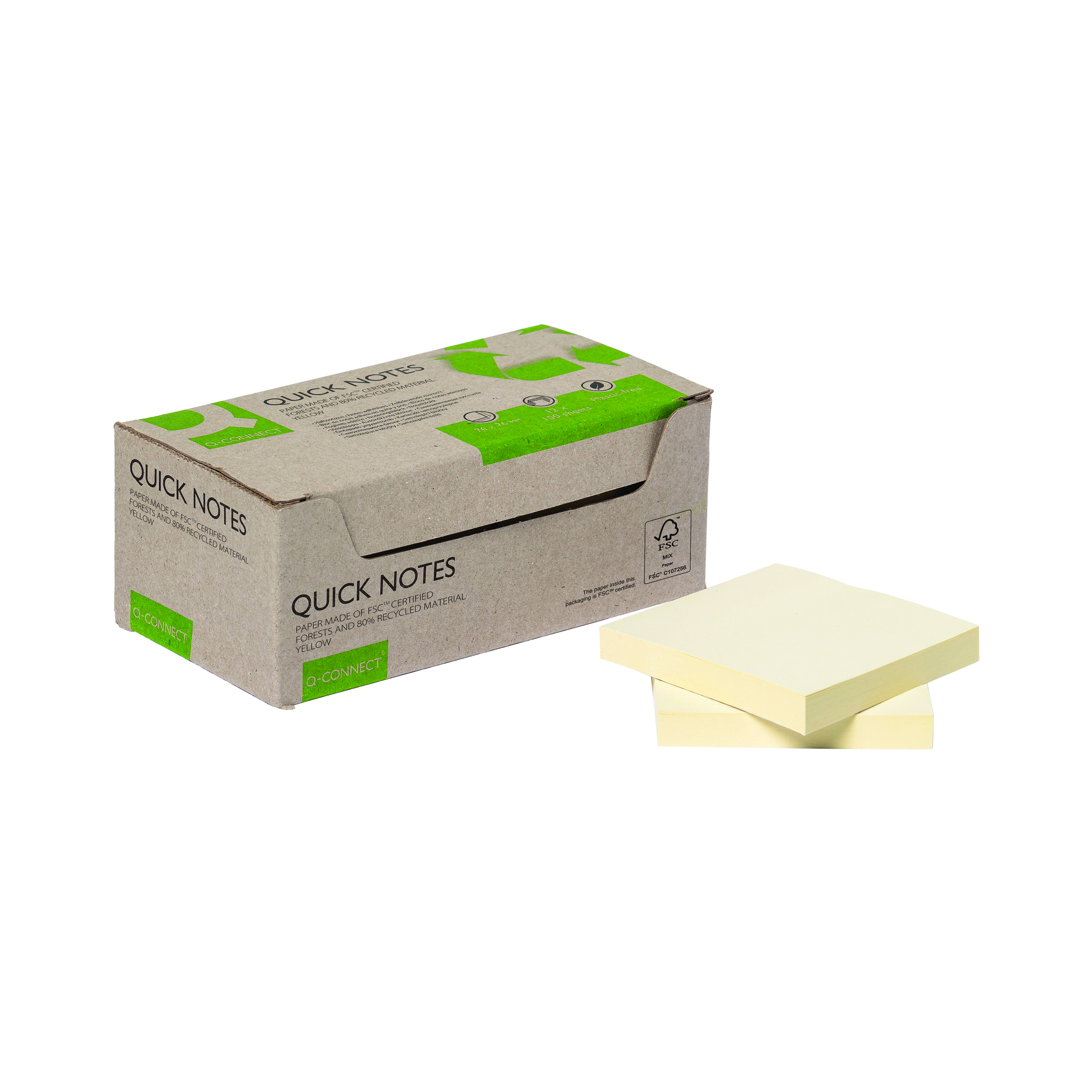 Q-Connect+Recycled+Notes+76x76mm+Yellow+%28Pack+of+12%29+KF17321