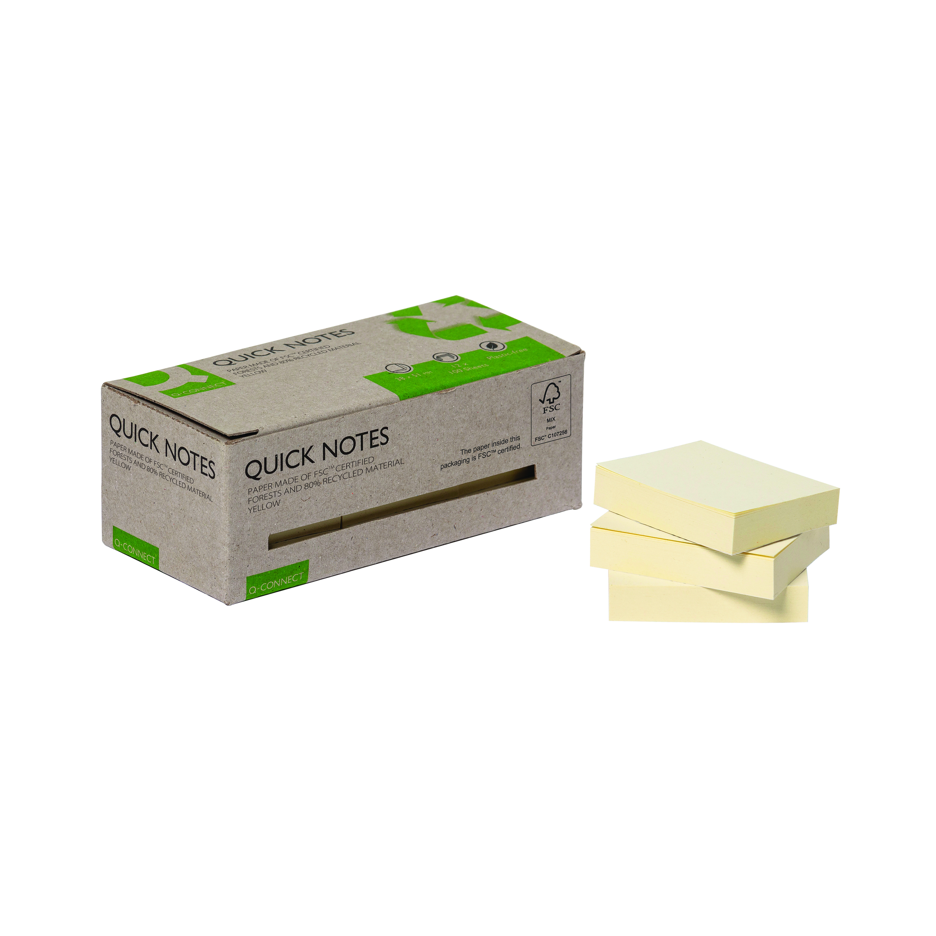 Q-Connect+Recycled+Notes+38x51mm+Yellow+%28Pack+of+12%29+KF17323