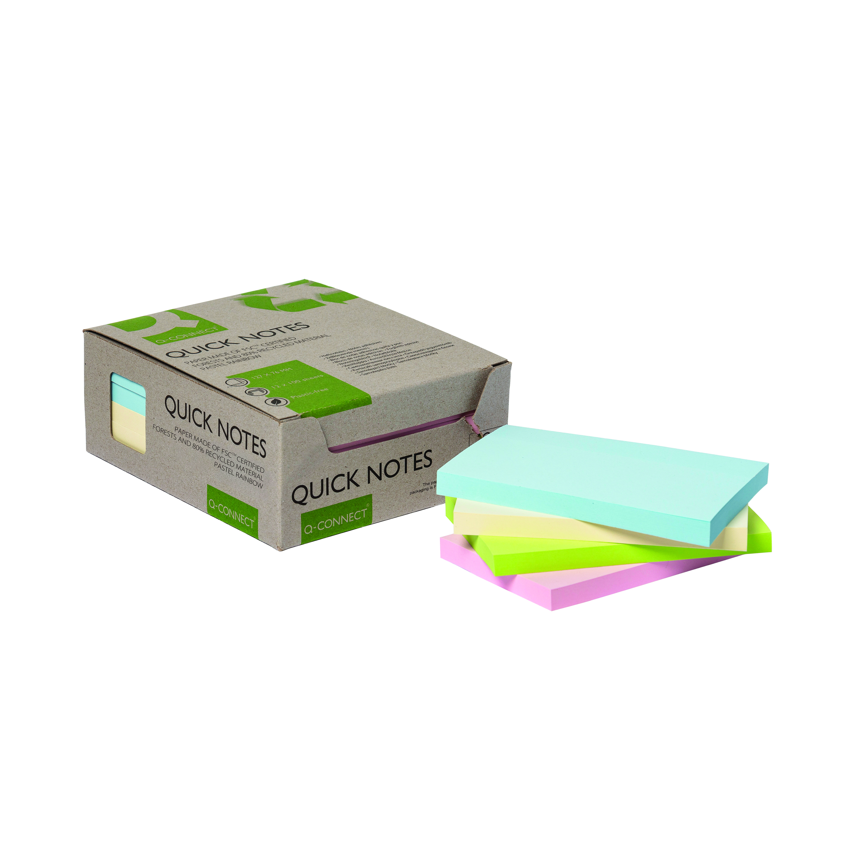 Q-Connect+Recycled+Notes+127x76mm+Pastel+Rainbow+%28Pack+of+12%29+KF17325