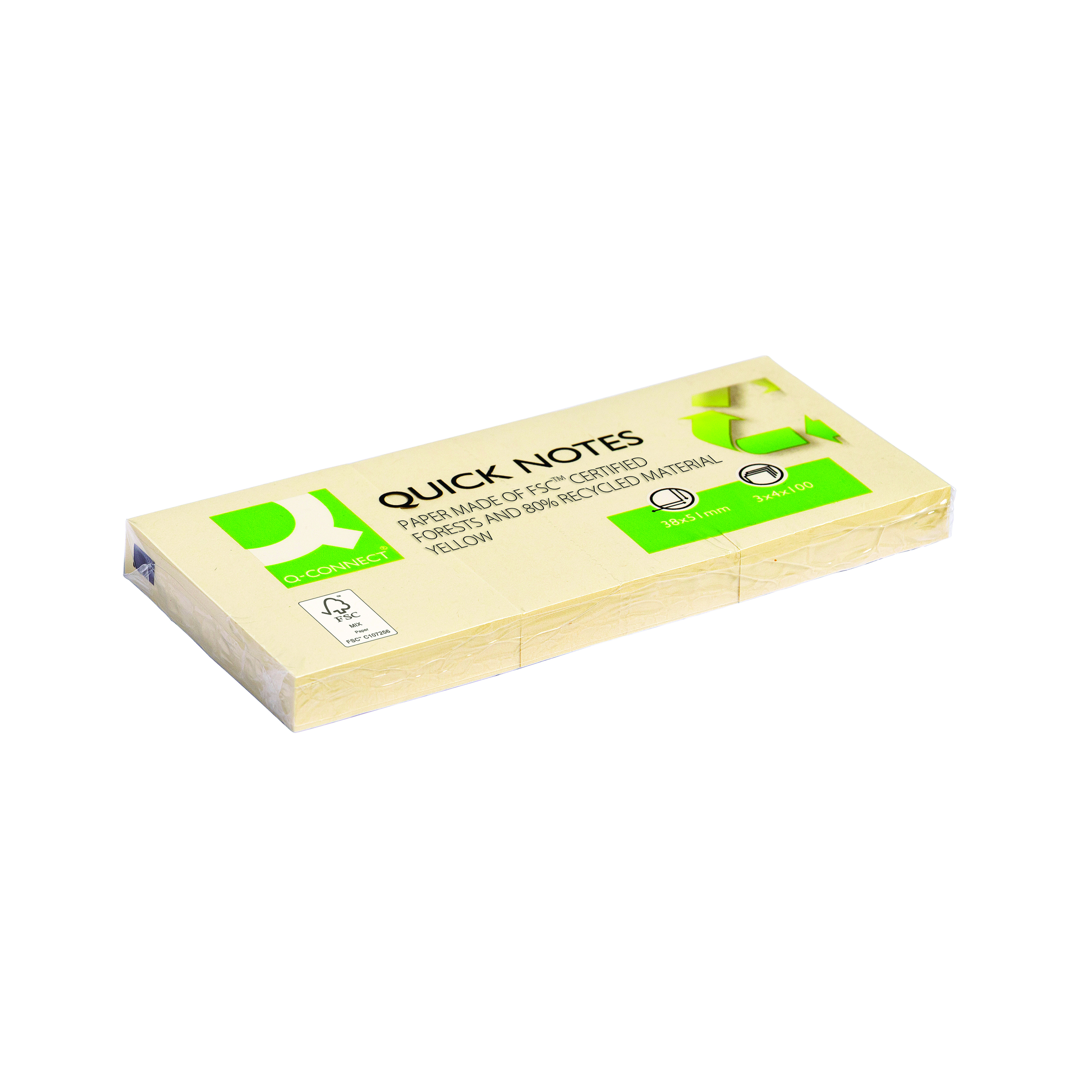 Q-Connect+Quick+Notes+Recycled+38x51mm+Yellow+%28Pack+of+12%29+KF22367