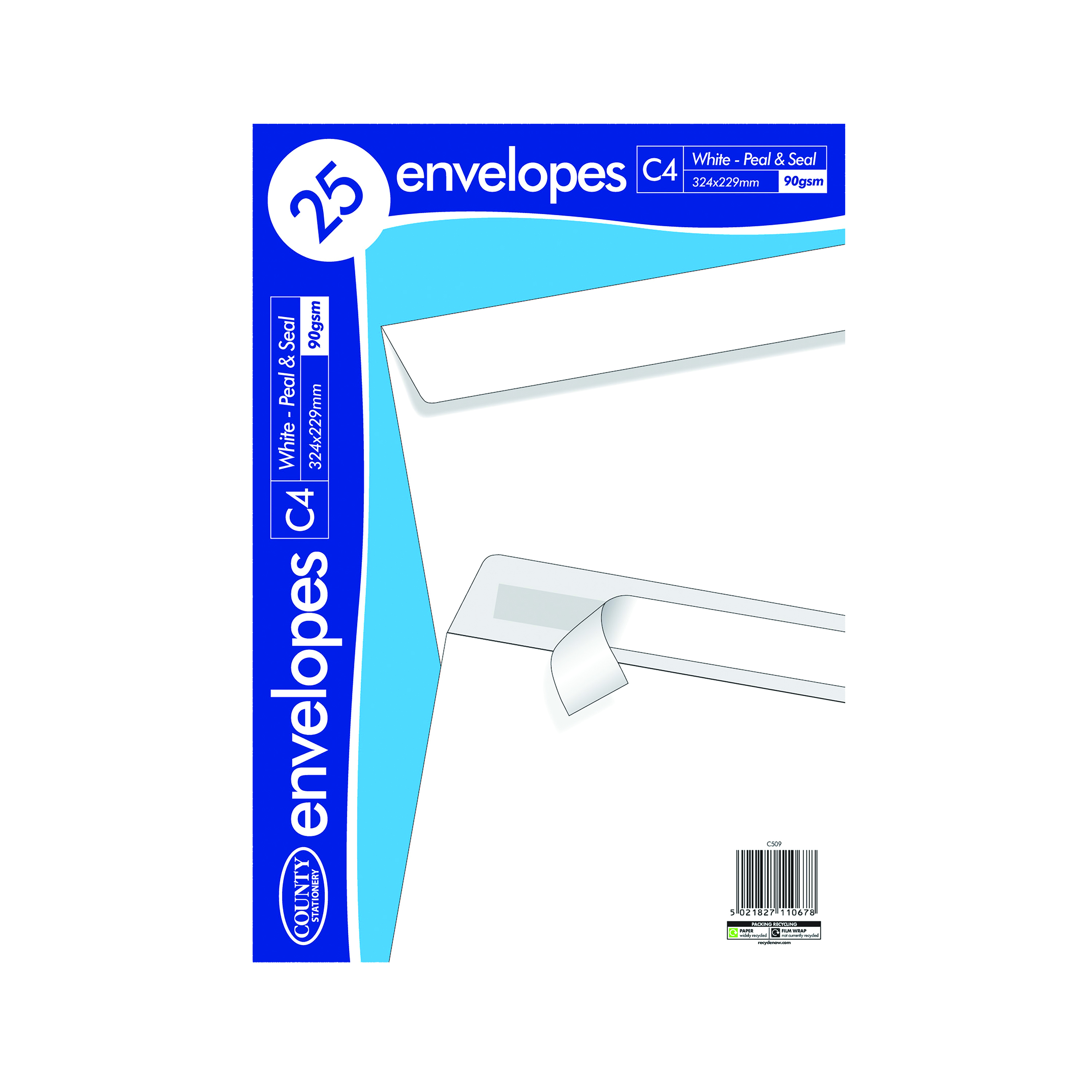 County+Stationery+C4+Peel+and+Seal+Envelopes+White+x25+%28Pack+of+20%29+C509