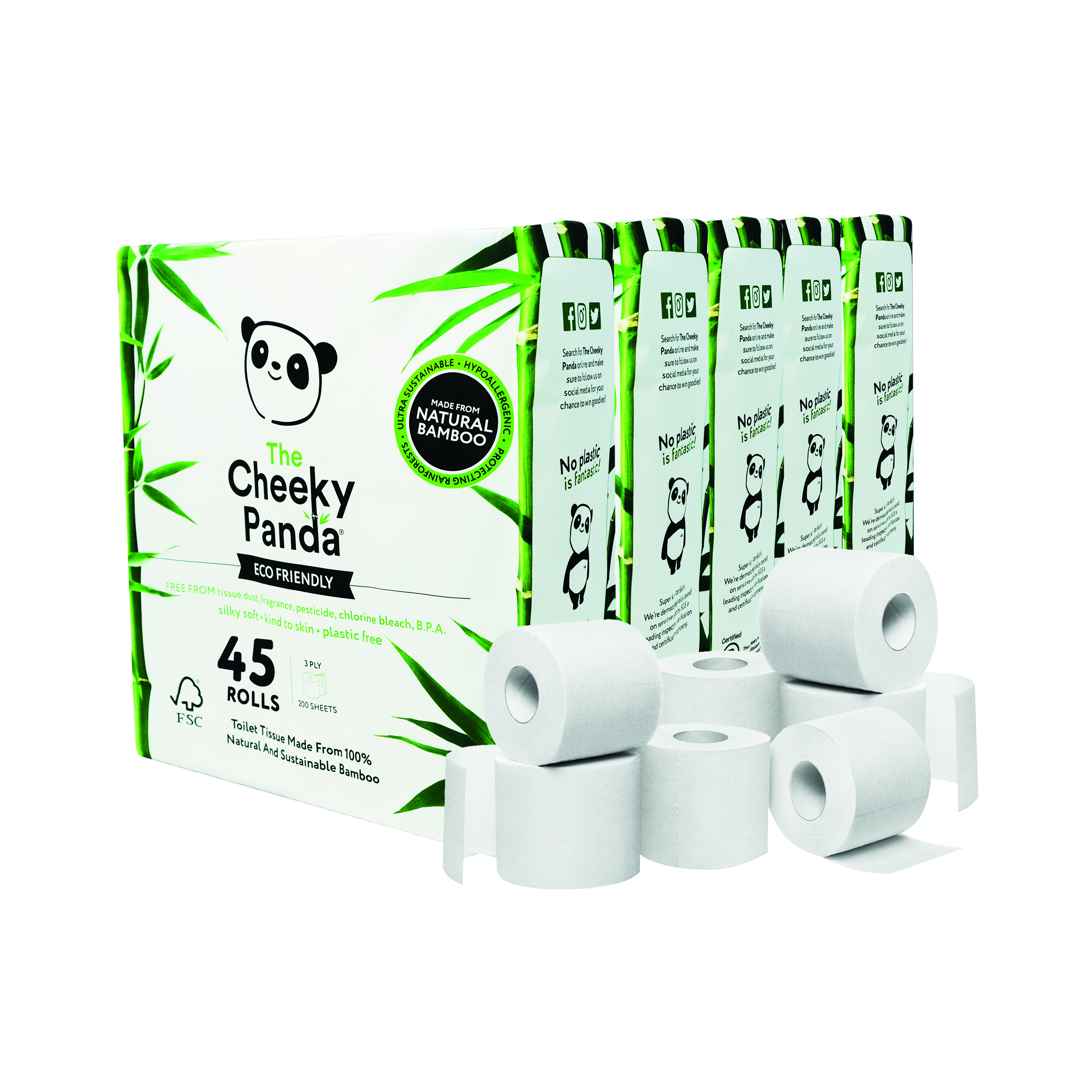 Cheeky+Panda+3-Ply+Toilet+Tissue+5x+9+Rolls+%28Pack+of+45%29+PFTOILT9X5