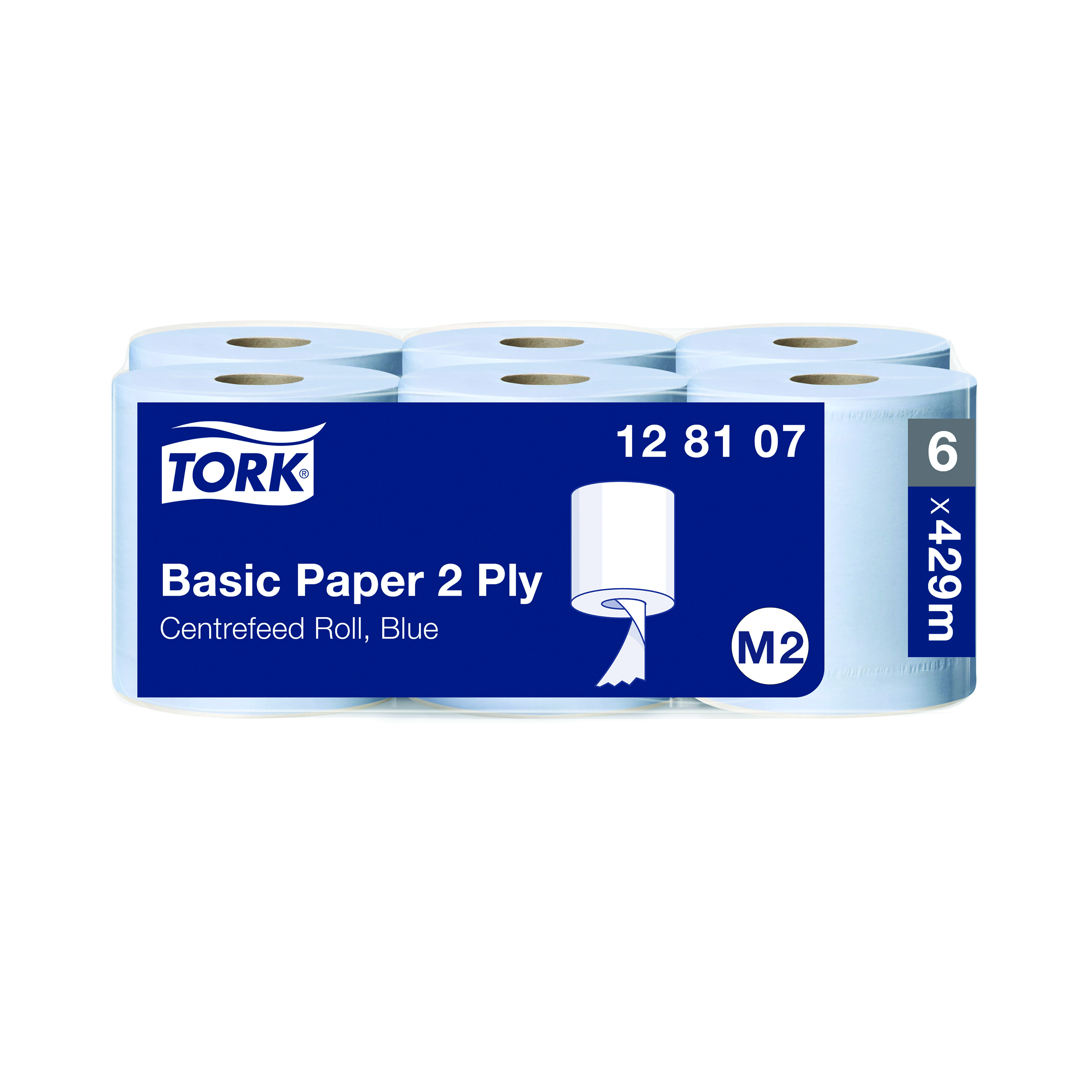 Tork+Basic+Paper+Centrefeed+Roll+2-Ply+150m+Blue+%28Pack+of+6%29+128107